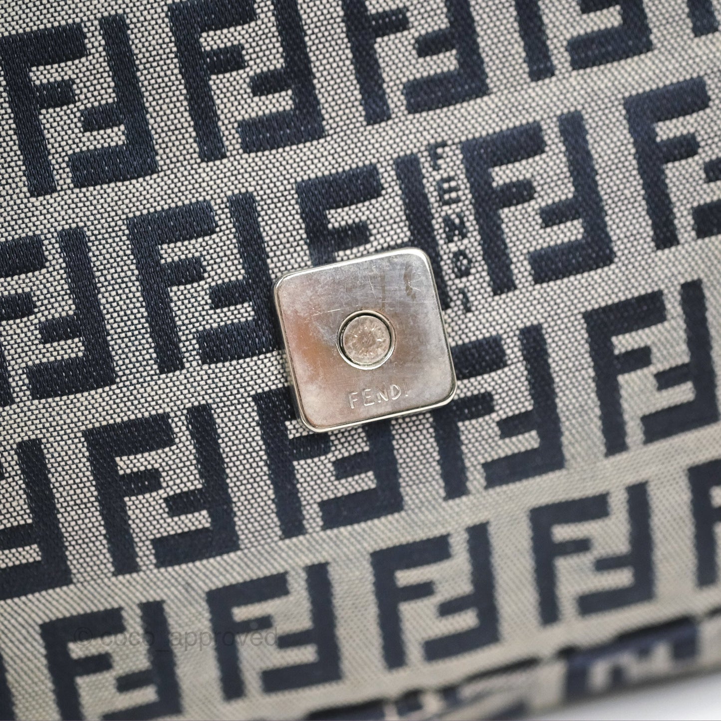 Fendi Vintage Baguette Shoulder Bag Grey/ Navy Canvas