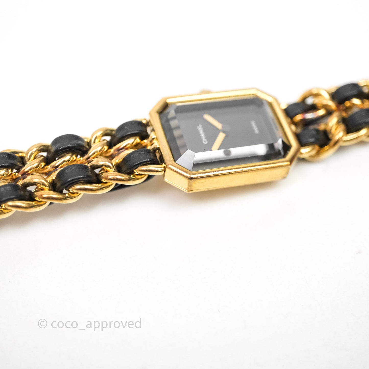 Chanel Vintage Première Watch Black Leather Gold Plated Size M