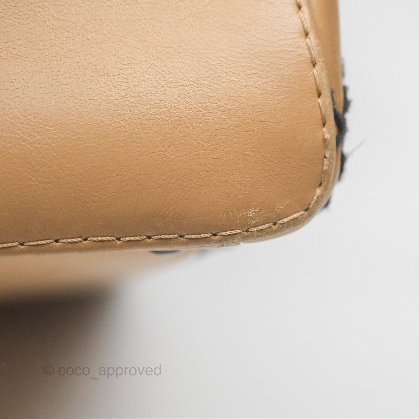 Chanel Contrast Stitch Surpique Bowler Bag Beige Calfskin Matte Black Hardware