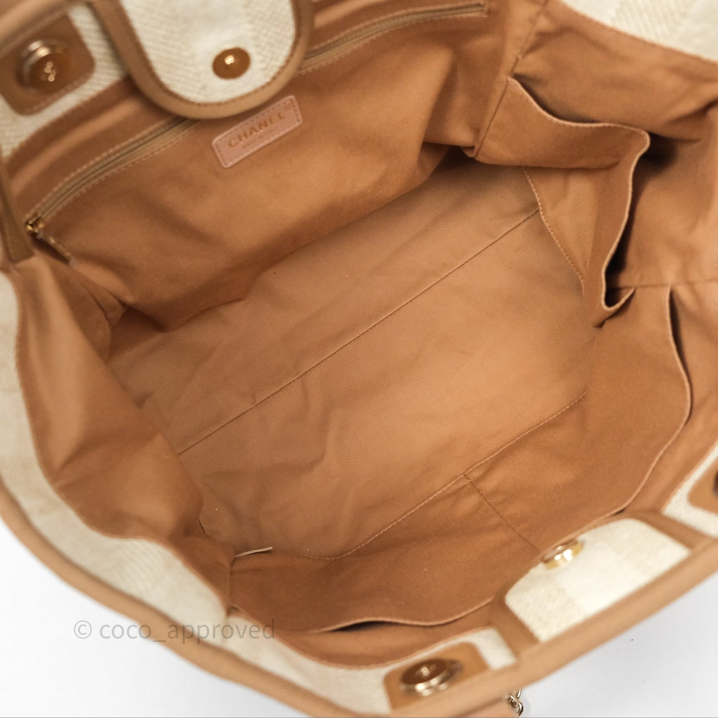 Chanel Large Deauville Beige Brown Tweed Gold Hardware