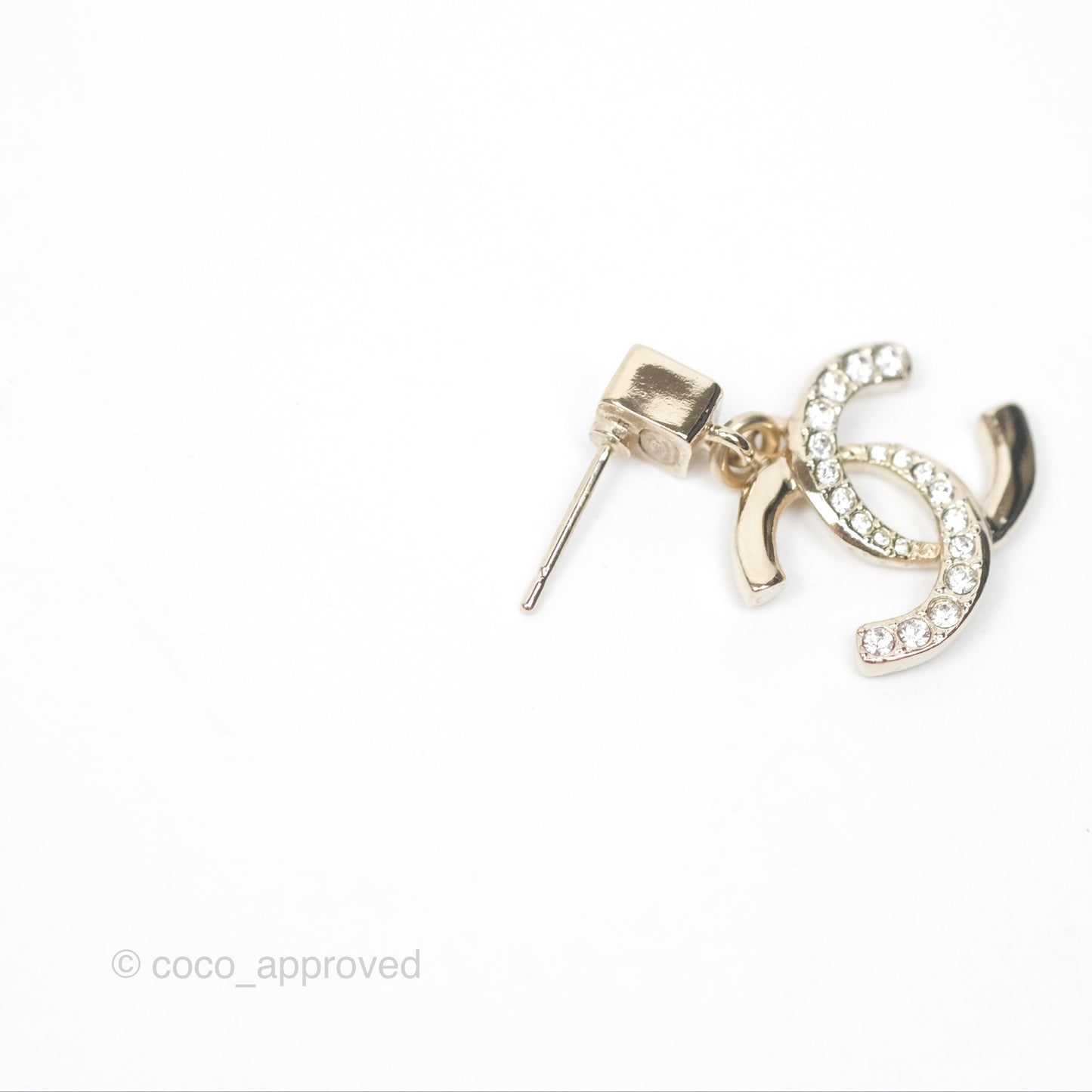 Chanel CC Crystals Drop Earrings Gold Tone 24P