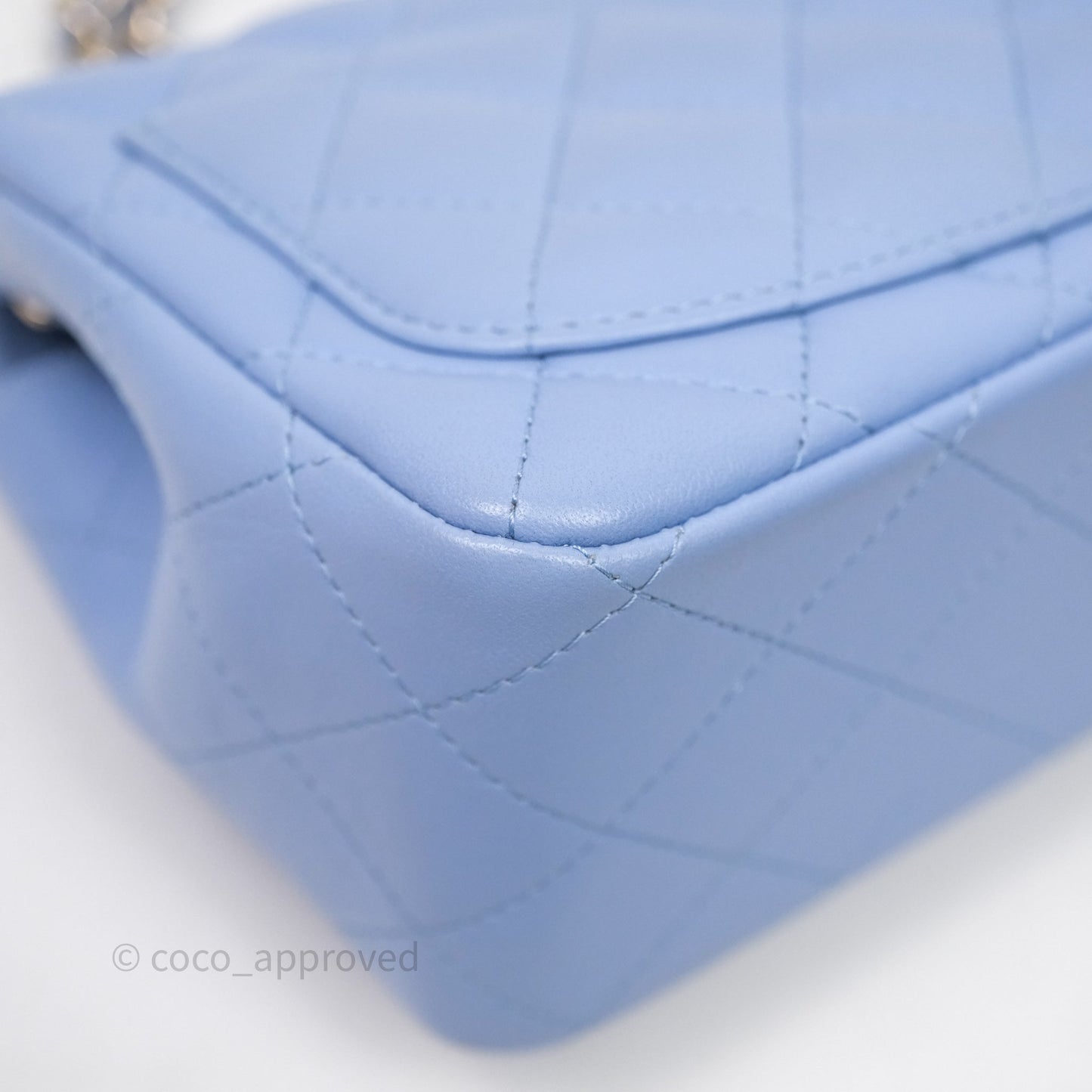 Chanel Mini Square Quilted Sky Blue Lambskin Gold Hardware