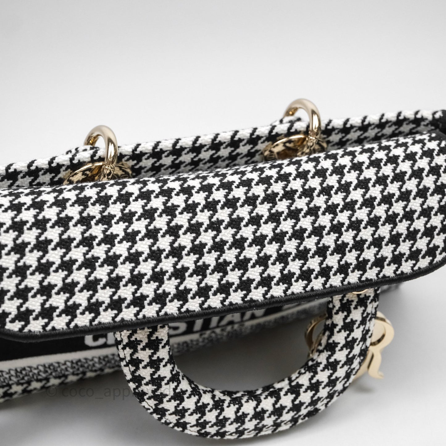 Christian Dior Medium Lady D-Joy Bag Black White Houndstooth Gold Hardware