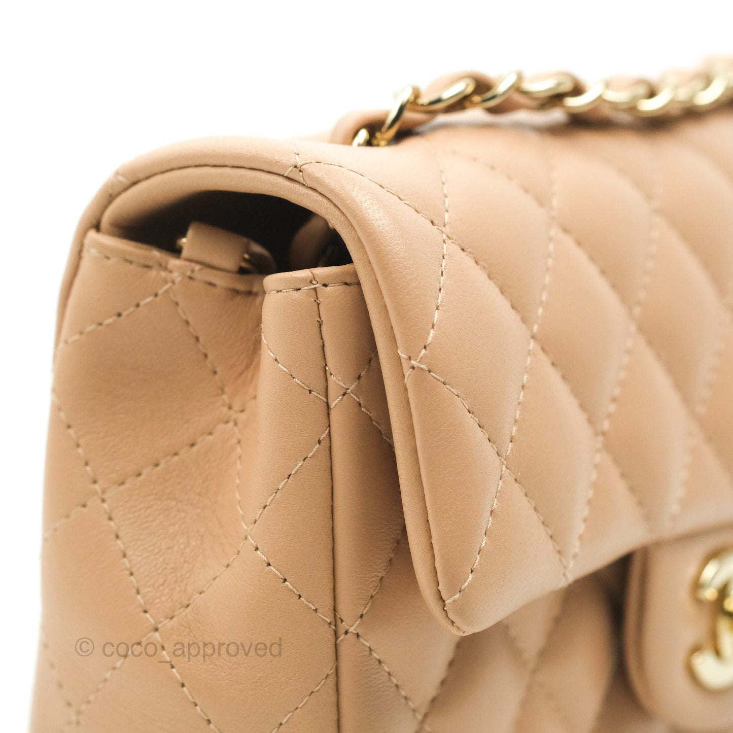 Chanel Quilted Mini Rectangular Flap Beige Lambskin Gold Hardware