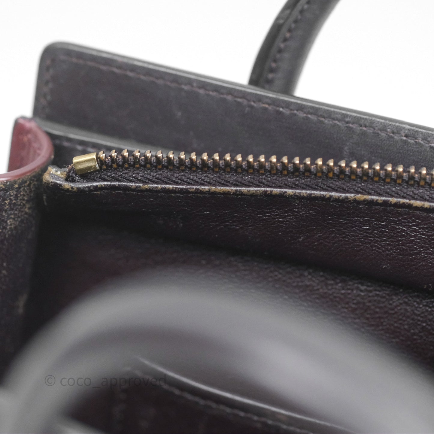 Celine Nano Luggage Satin Calfskin Gold Hardware Red/ Dark Brown