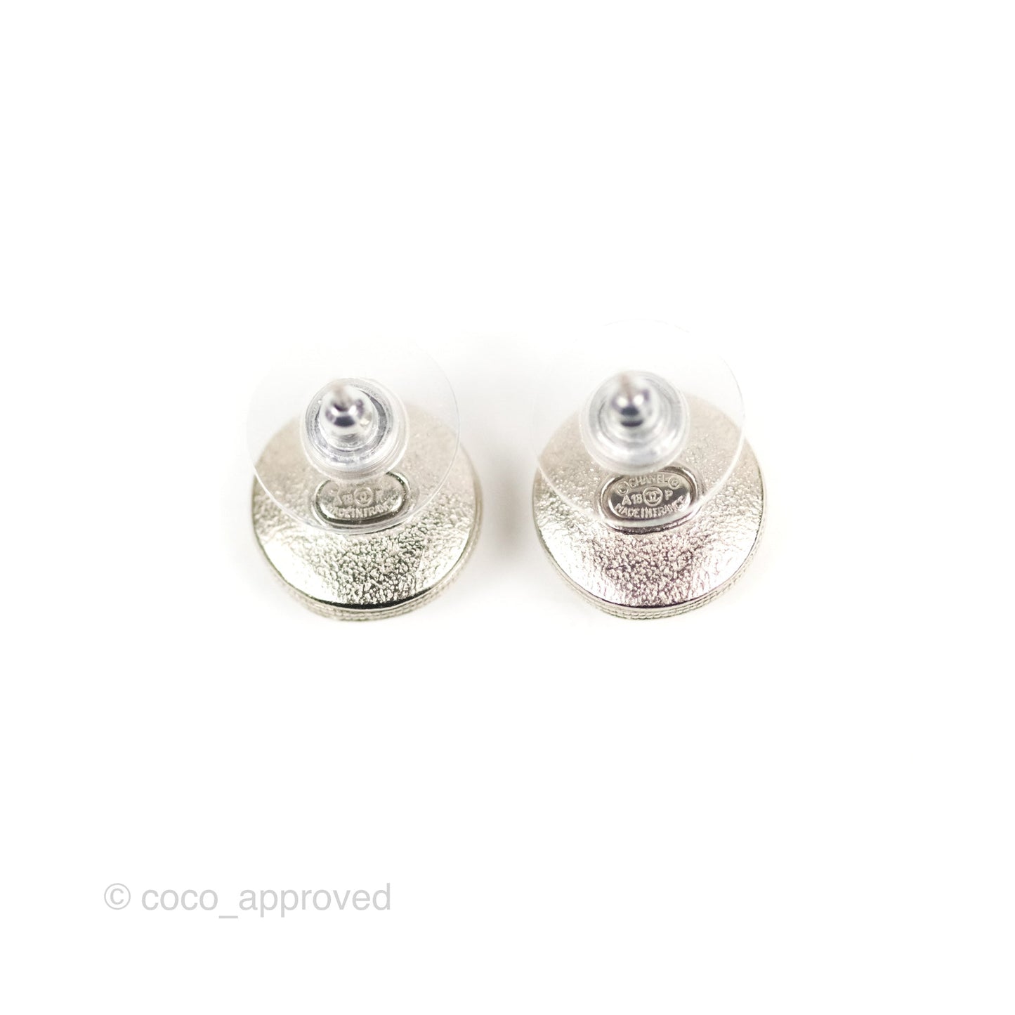 Chanel Round Crystal CC Earrings Silver Tone 18P