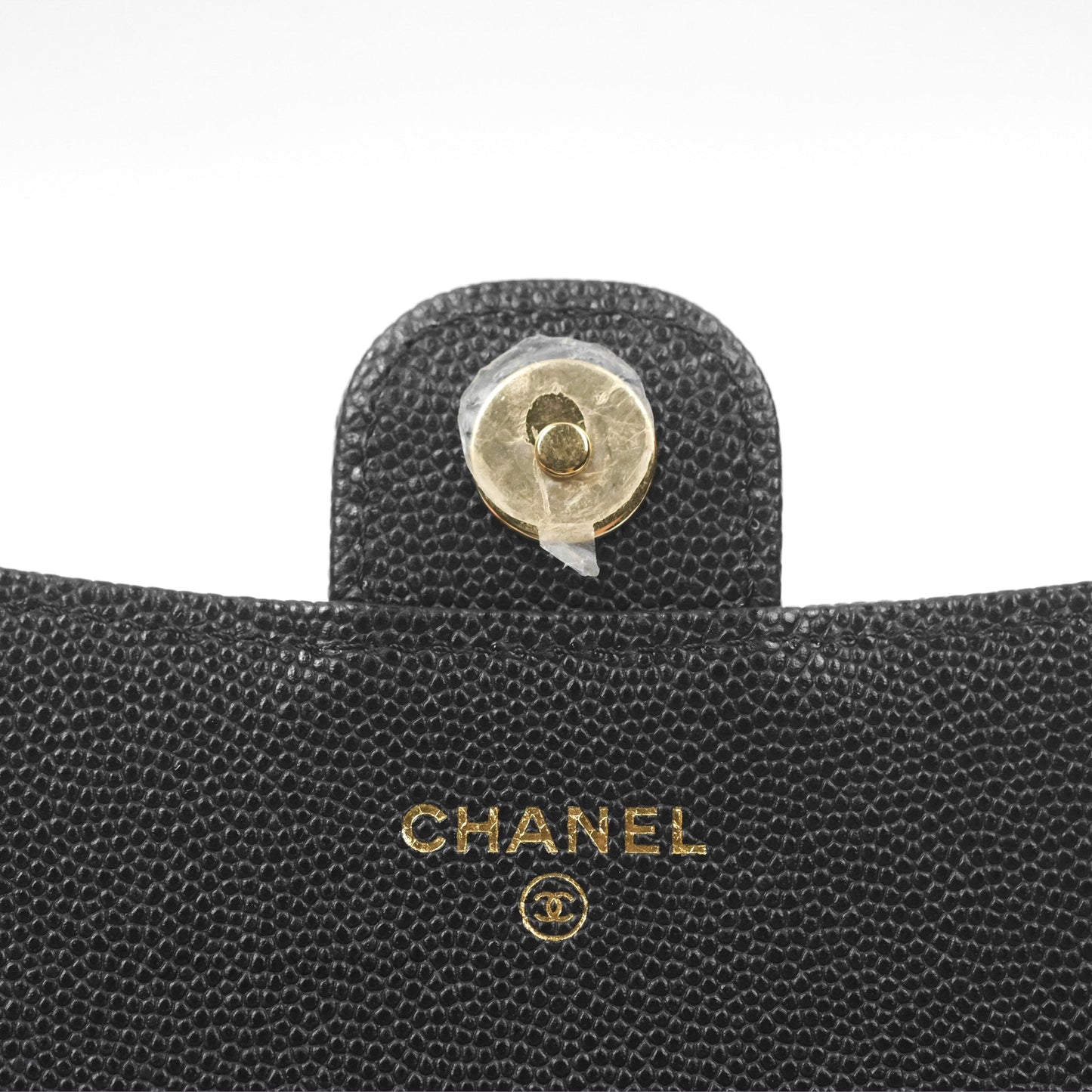 Chanel Mini Wallet Card Holder With Chain Black Caviar Gold Hardware