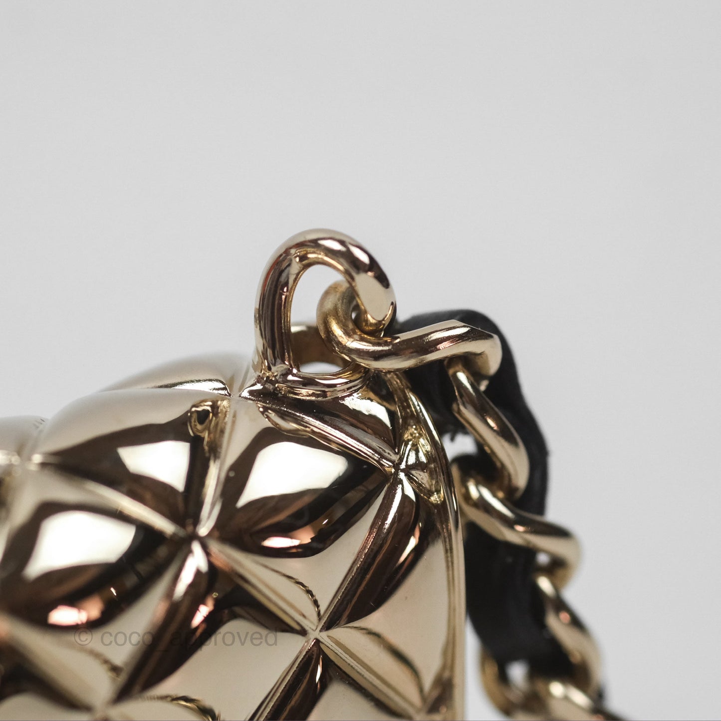 Chanel Flap Bag Charm Black Leather Chain Necklace Gold Tone 21S