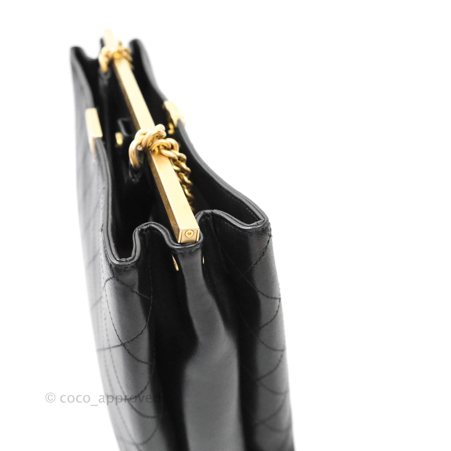Chanel Flat Quilted Coco Luxe Large Shopping Bag Black Aged Gold Hardware 18P
