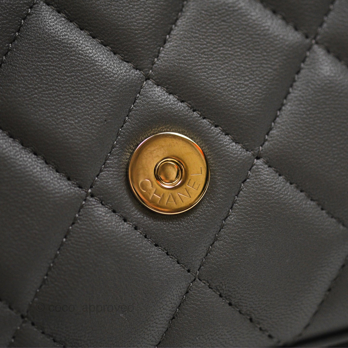 Chanel Mini Handle Clutch With Chain Grey Lambskin Gold Hardware
