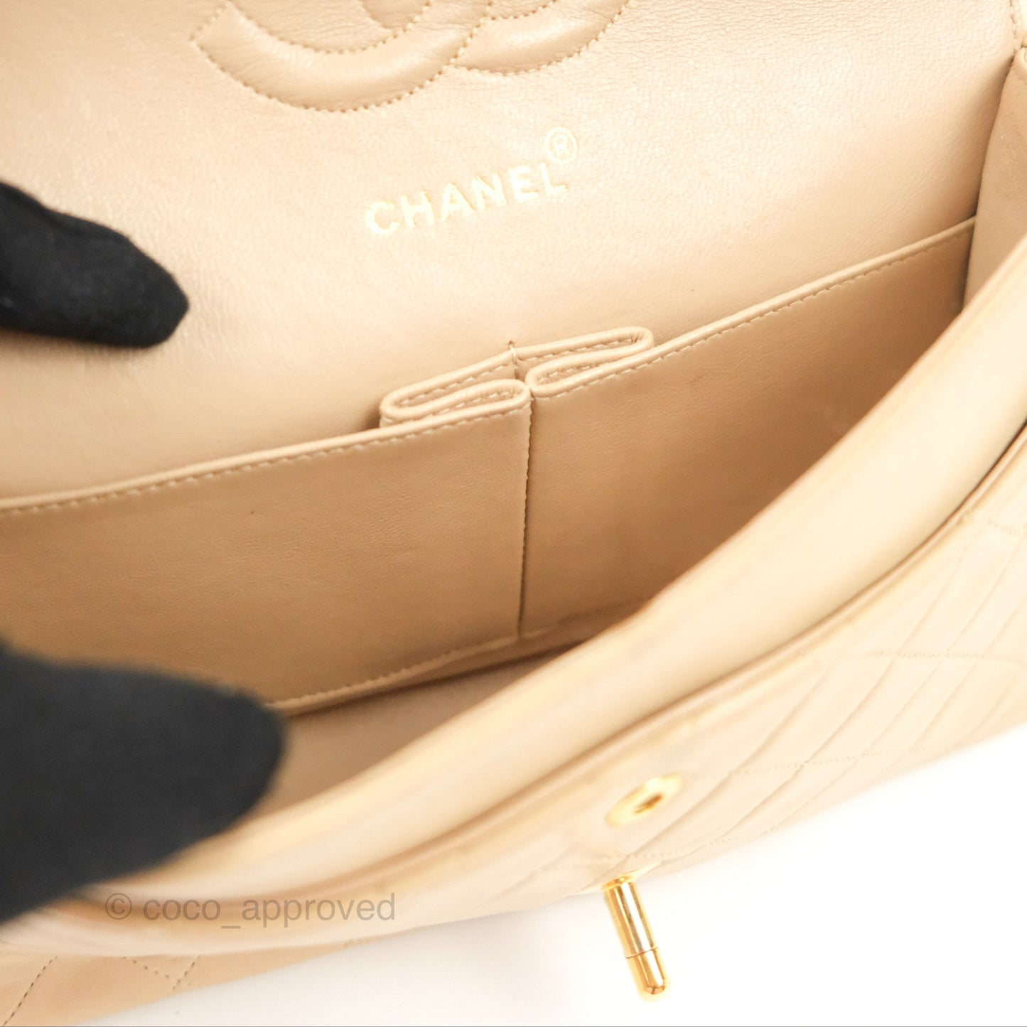 Chanel Vintage Medium Classic Flap Beige Lambskin 24K Gold Hardware