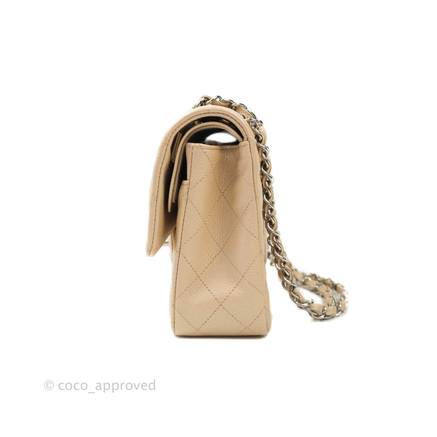 Chanel M/L Medium Double Flap Bag Iridescent Beige Caviar Silver Hardware