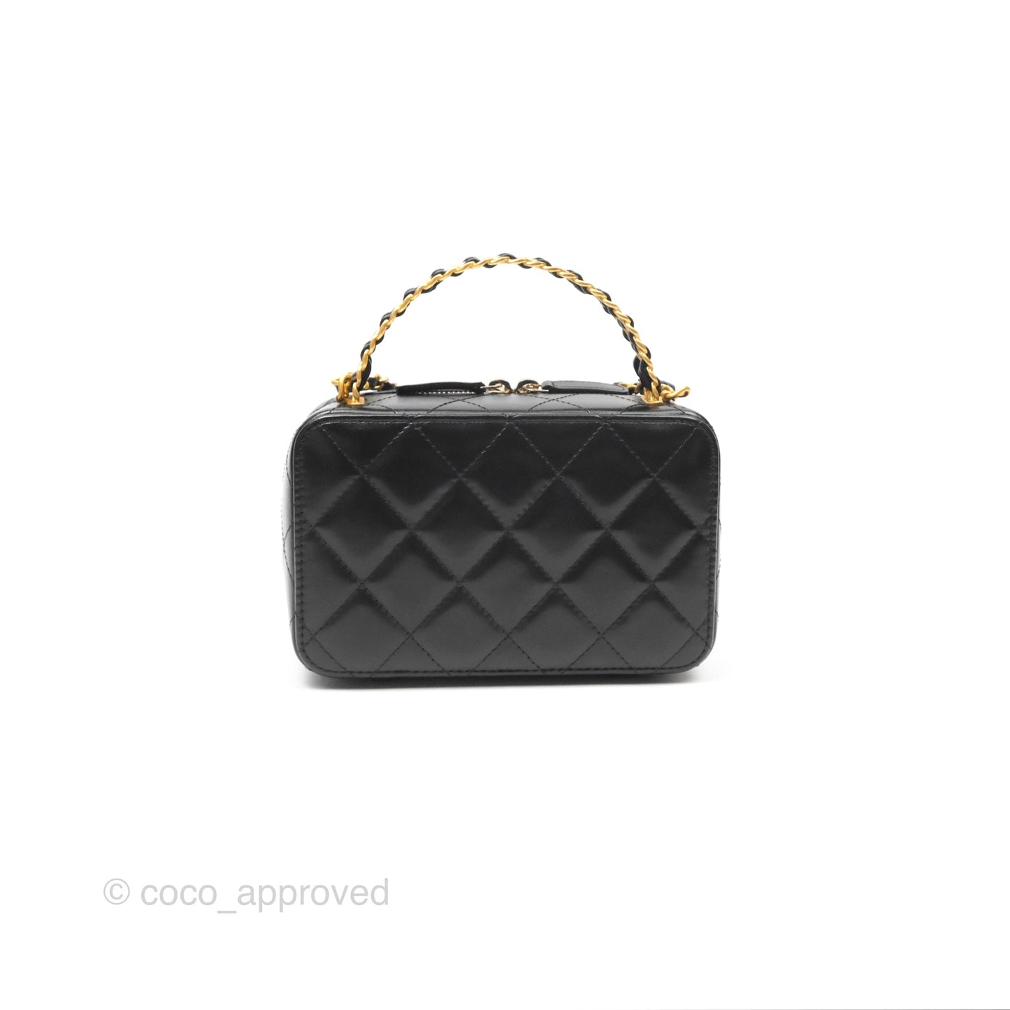Chanel Top Handle Vanity Case Black Shiny Lambskin Aged Gold Hardware