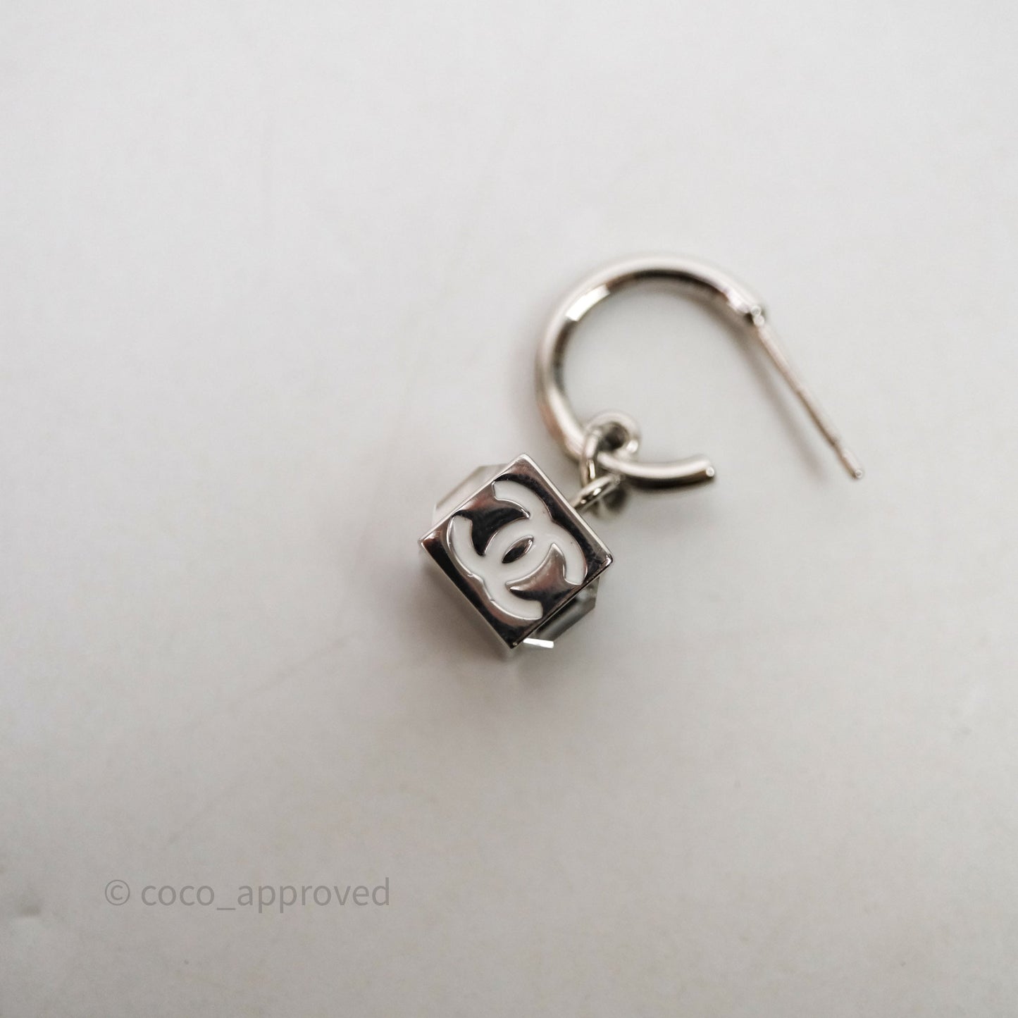 Chanel CC Crystal Square Drop Earrings Silver Tone 25C