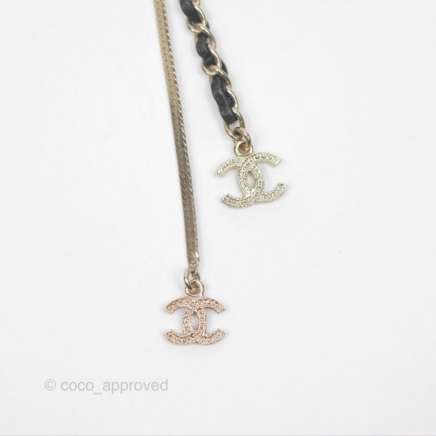 Chanel Crystal CC Braided Leather Chain Long Drop Earrings Gold Tone 22S