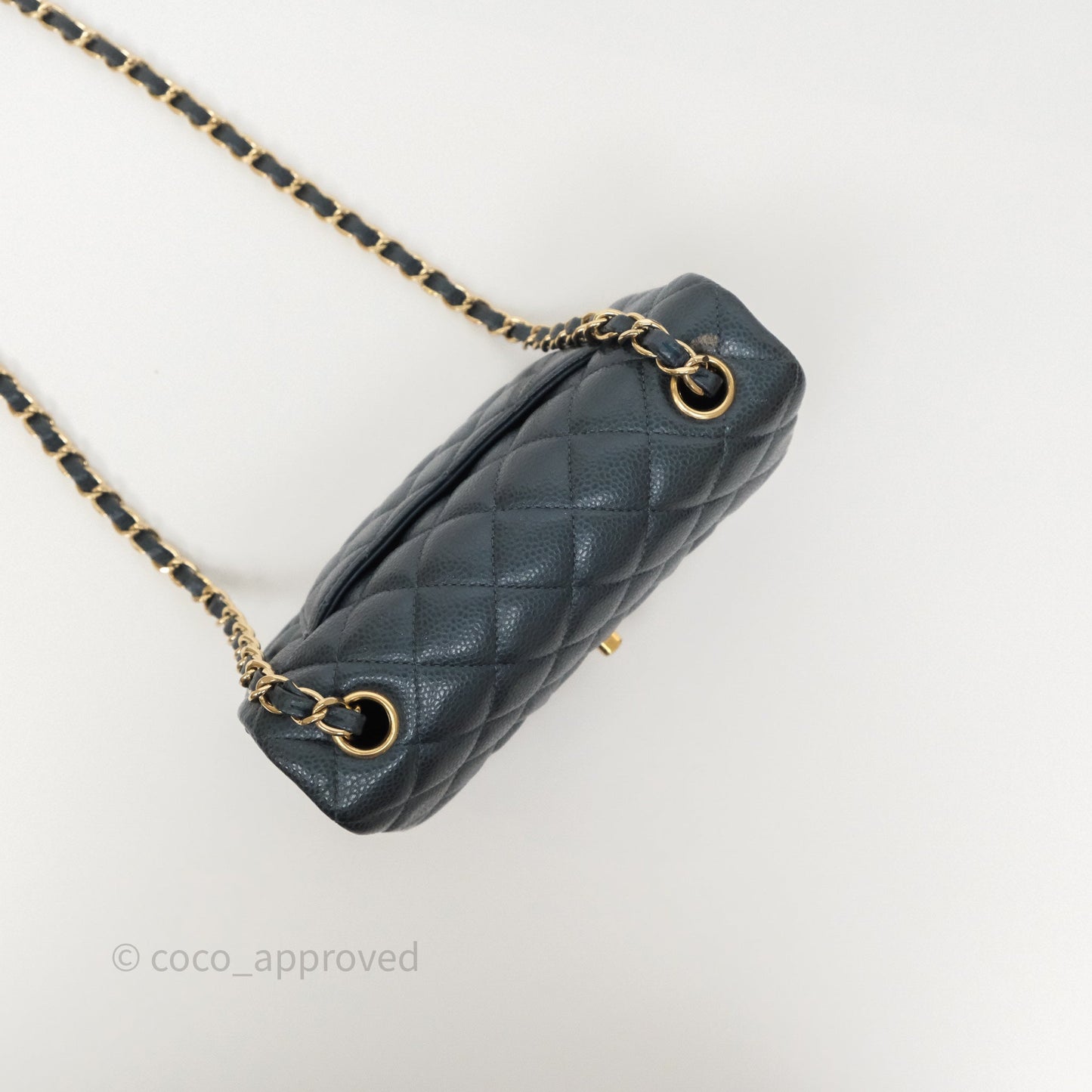 Chanel Mini Rectangular Quilted Iridescent Teal Caviar Gold Hardware