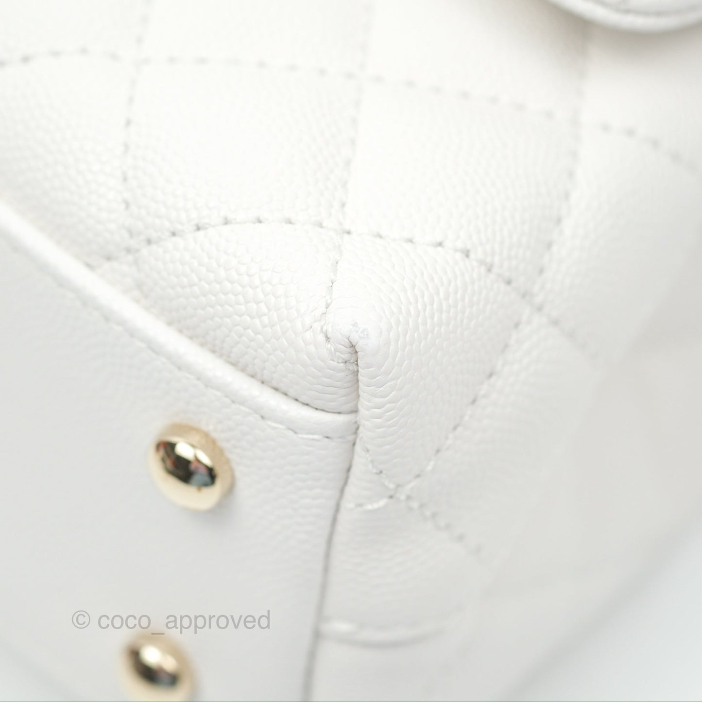 Chanel Small Quilted Coco Handle White Caviar Gold Hardware