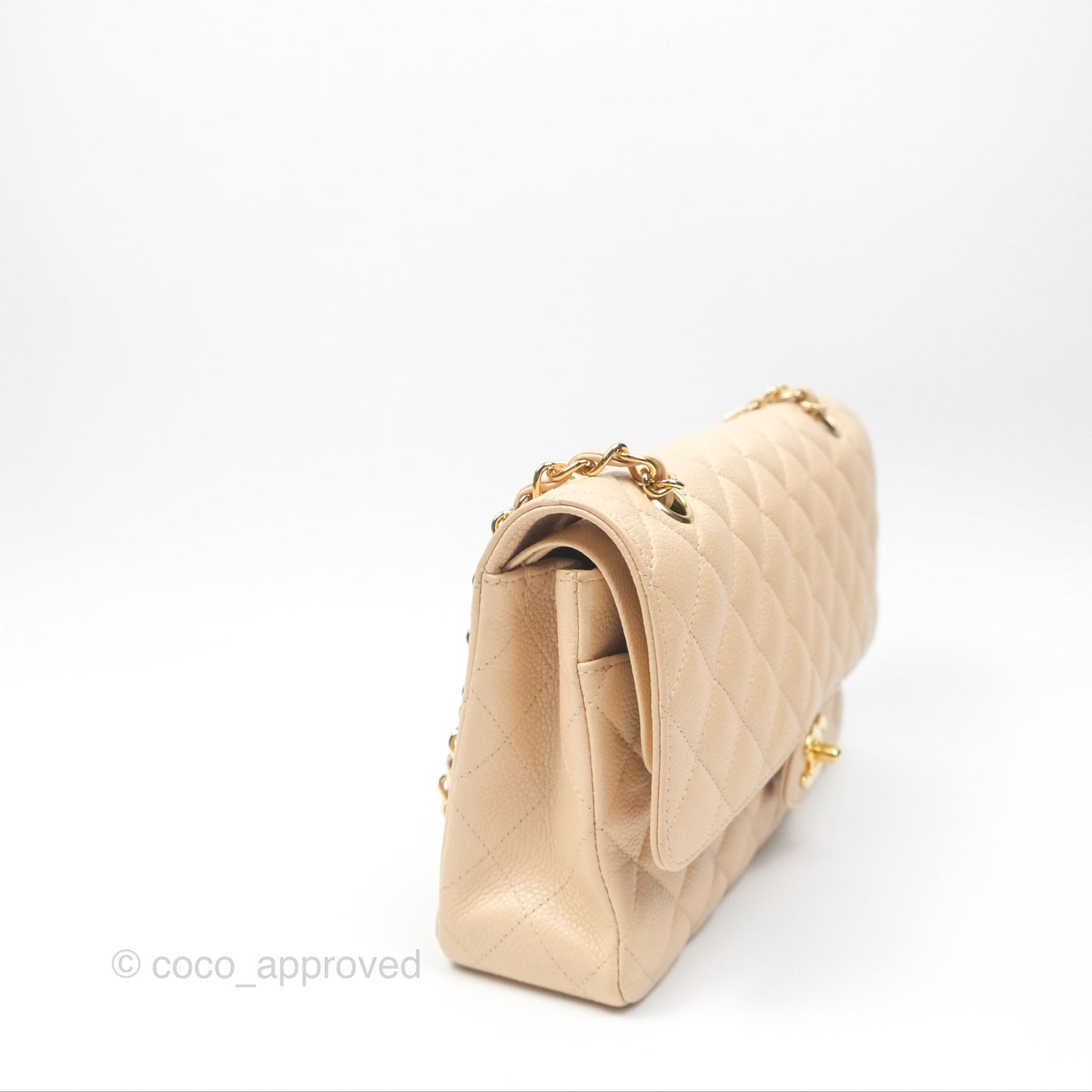 Chanel Classic M/L Medium Flap Quilted Beige Caviar Gold Hardware
