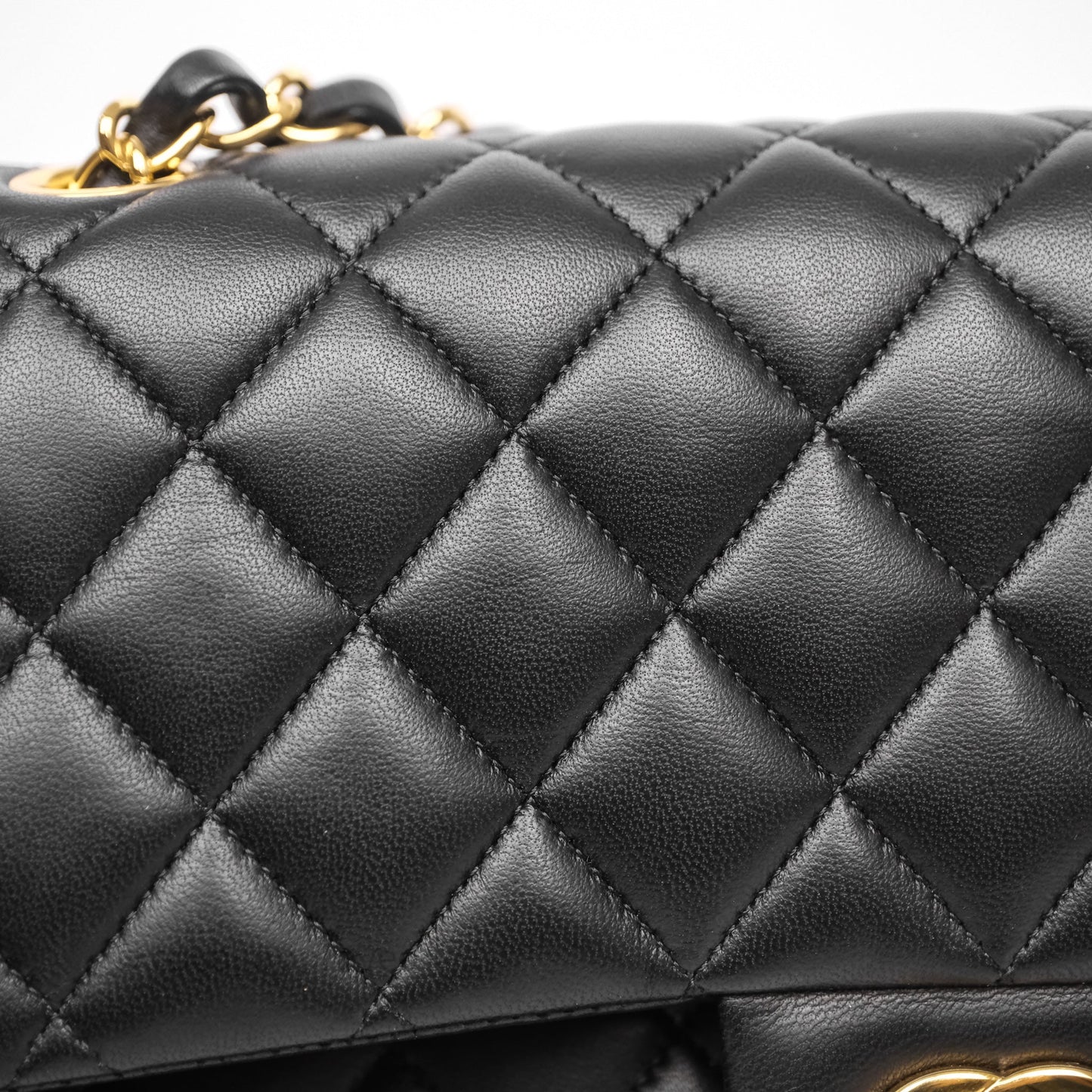 Chanel Classic M/L Medium Flap Quilted Black Lambskin Gold Hardware