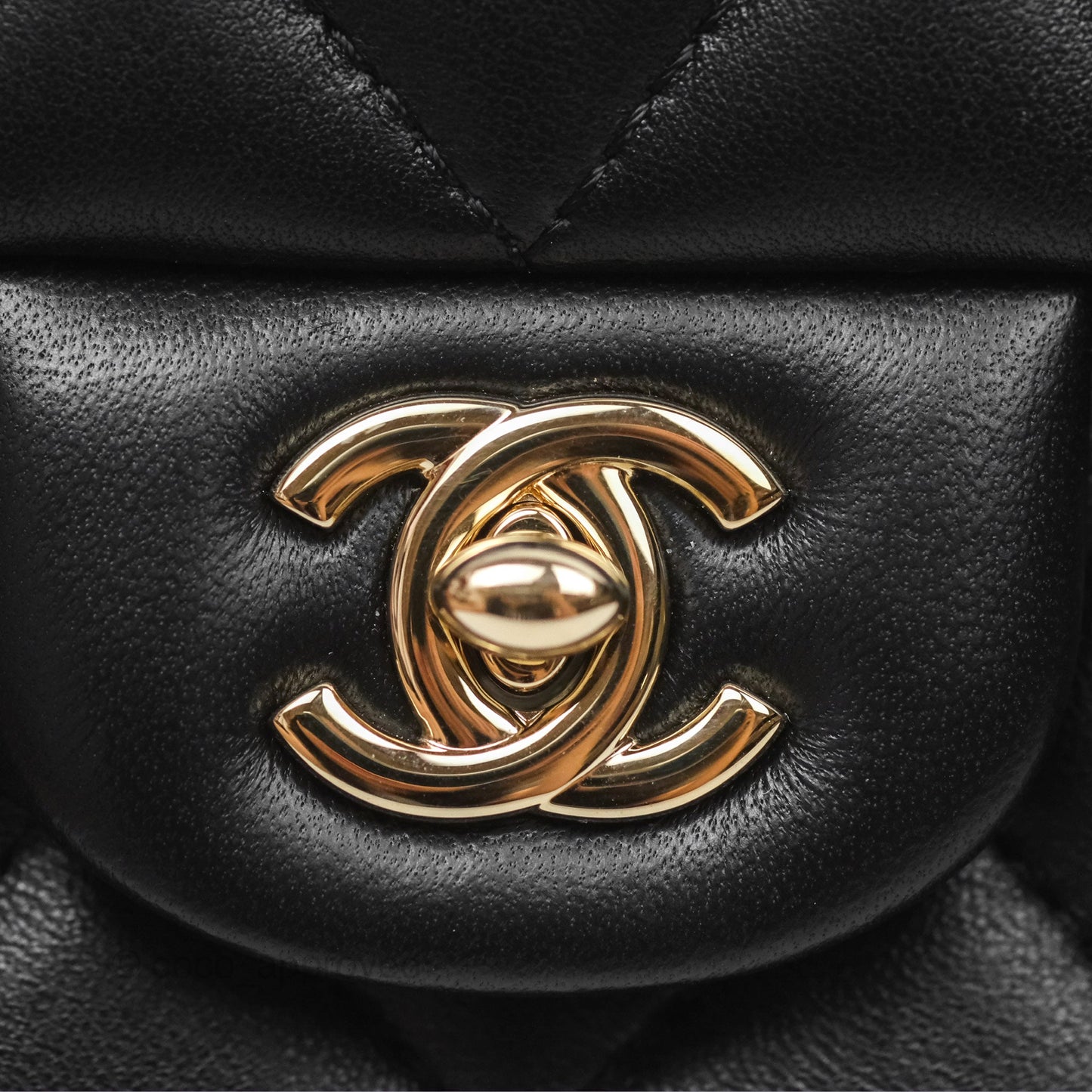 Chanel Logo Pearl Chain Flap Bag Black Lambskin Gold Hardware