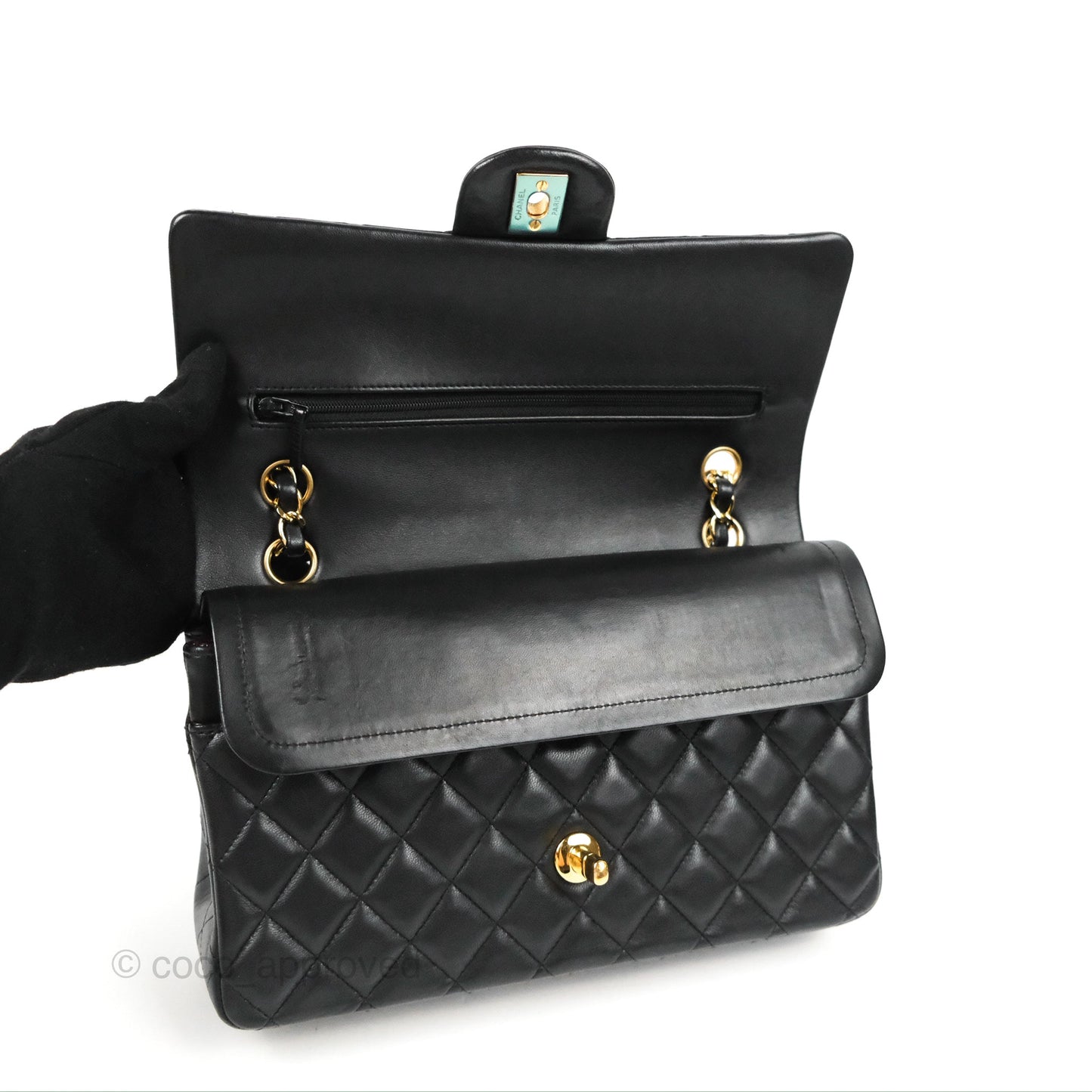 Chanel Classic M/L Medium Flap Quilted Black Lambskin Gold Hardware