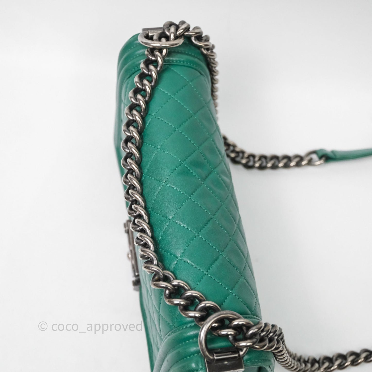 Chanel Medium Boy Quilted Green Lambskin Ruthenium Hardware
