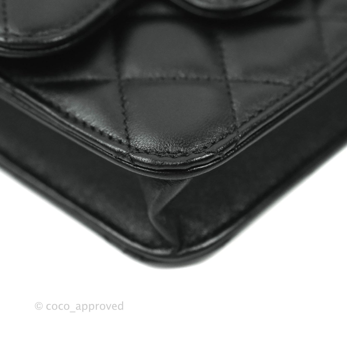 Chanel Mini Handle Flap Coin Purse With Chain Black Lambskin Gold Hardware