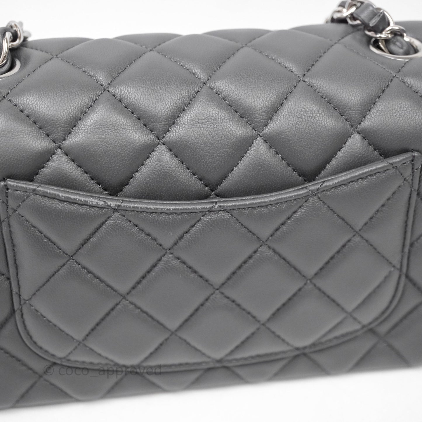 Chanel Quilted Mini Rectangular Dark Grey Lambskin Silver Hardware