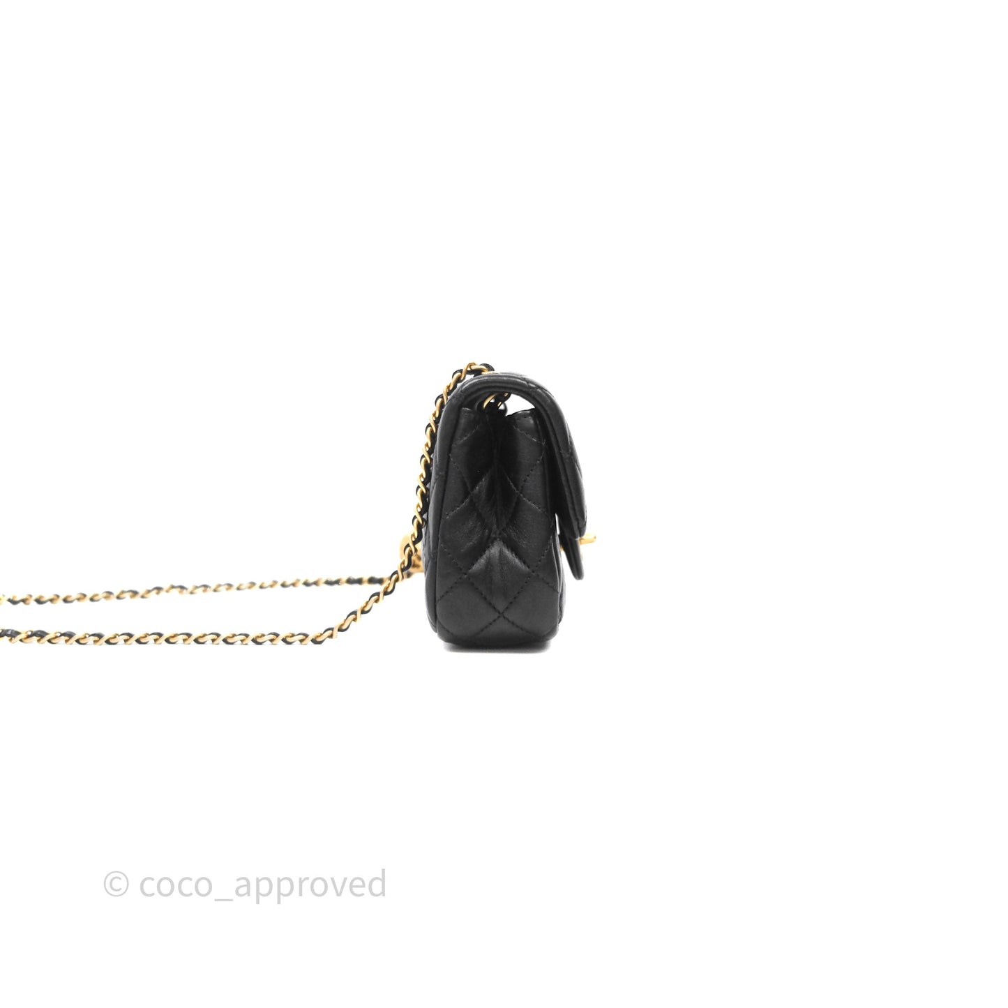 Chanel Mini Rectangular Pearl Crush Quilted Black Lambskin Aged Gold Hardware