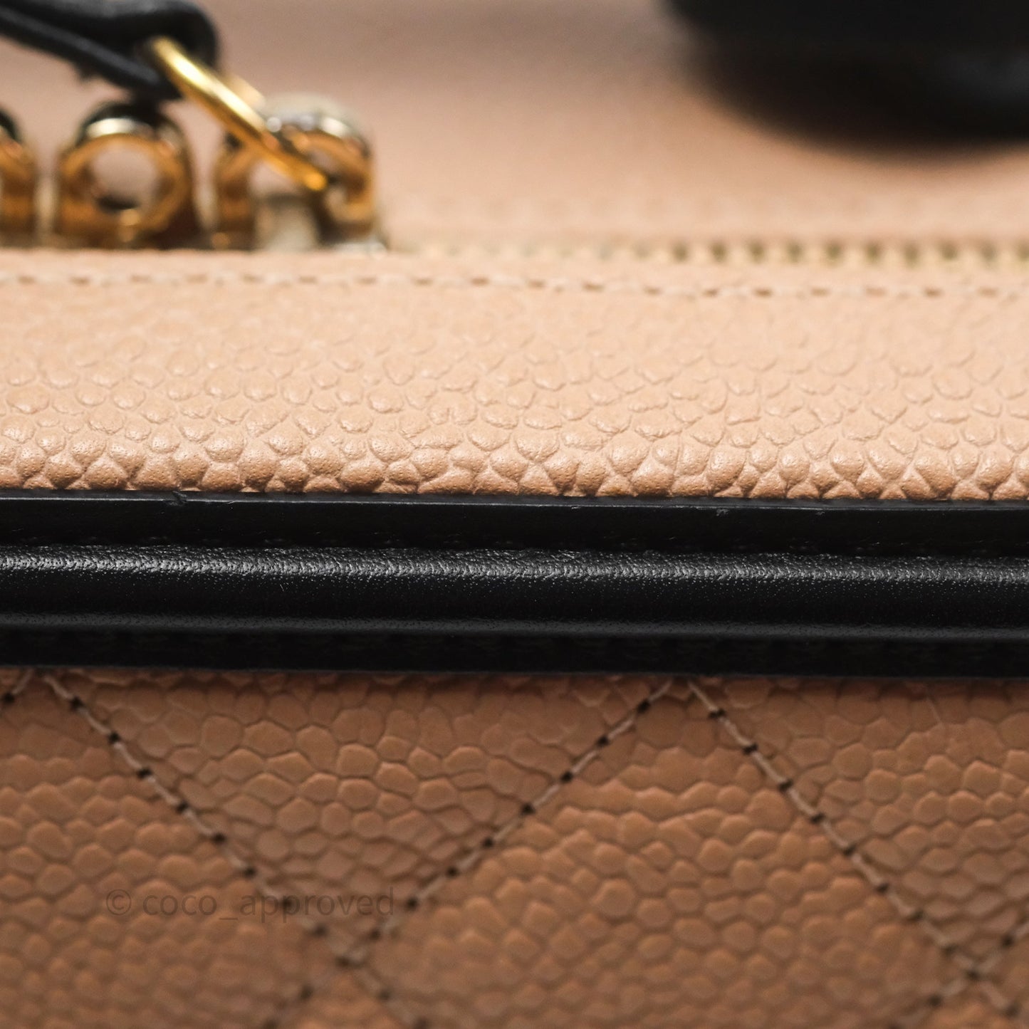 Chanel Quilted Medium CC Filigree Vanity Case Beige Caviar Gold Hardware
