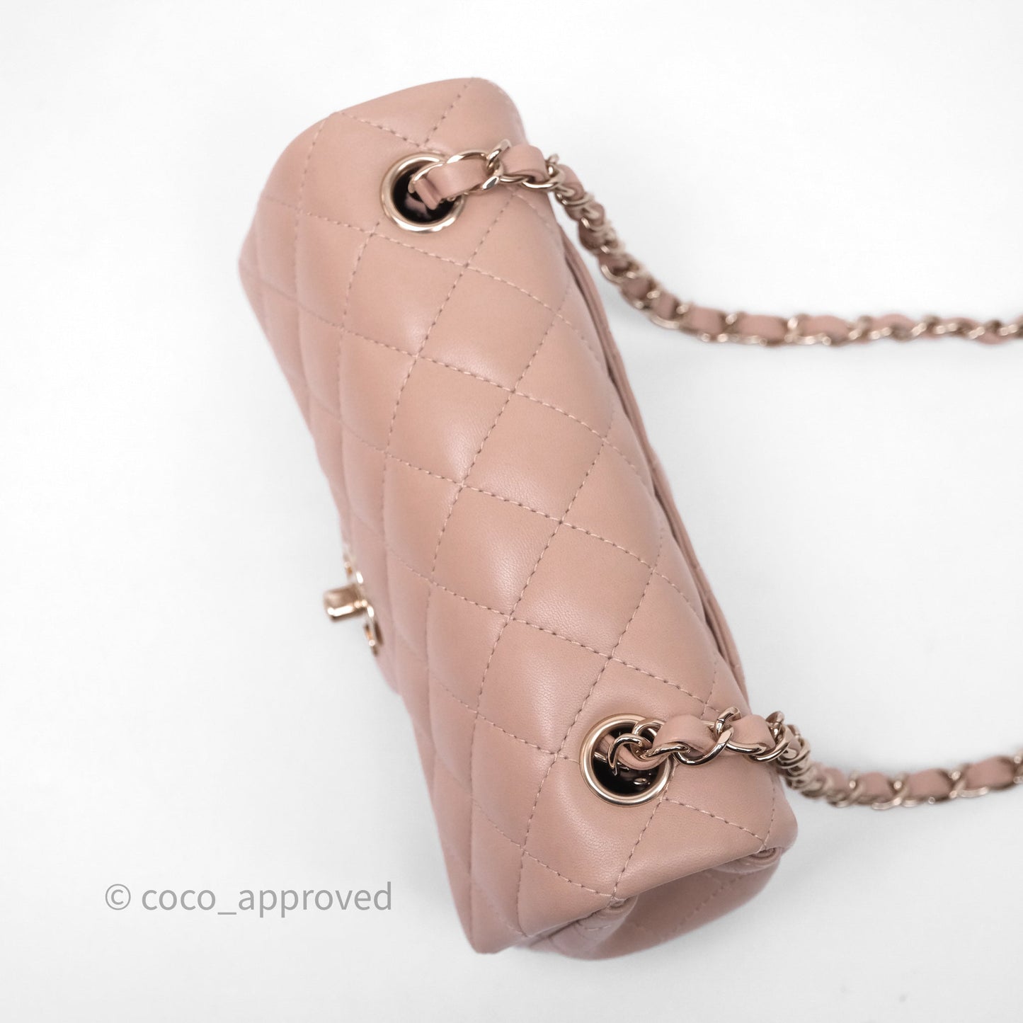 Chanel Mini Rectangular Quilted Beige Lambskin Gold Hardware