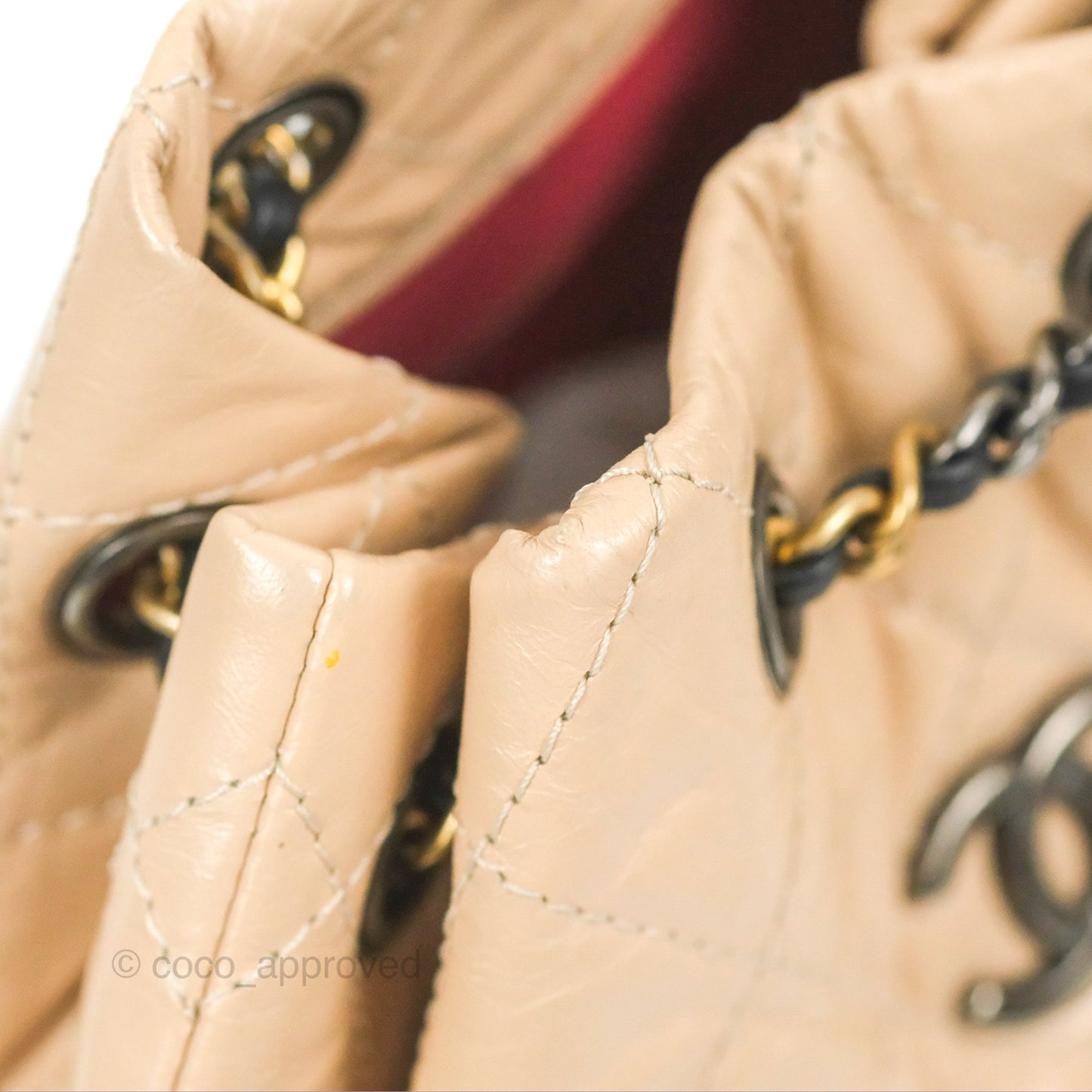 Chanel Small Gabrielle Backpack Beige Black Aged Calfskin