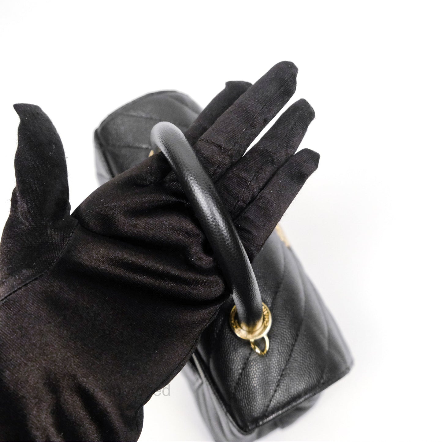 Chanel Small Coco Handle Chevron Black Caviar Gold Hardware