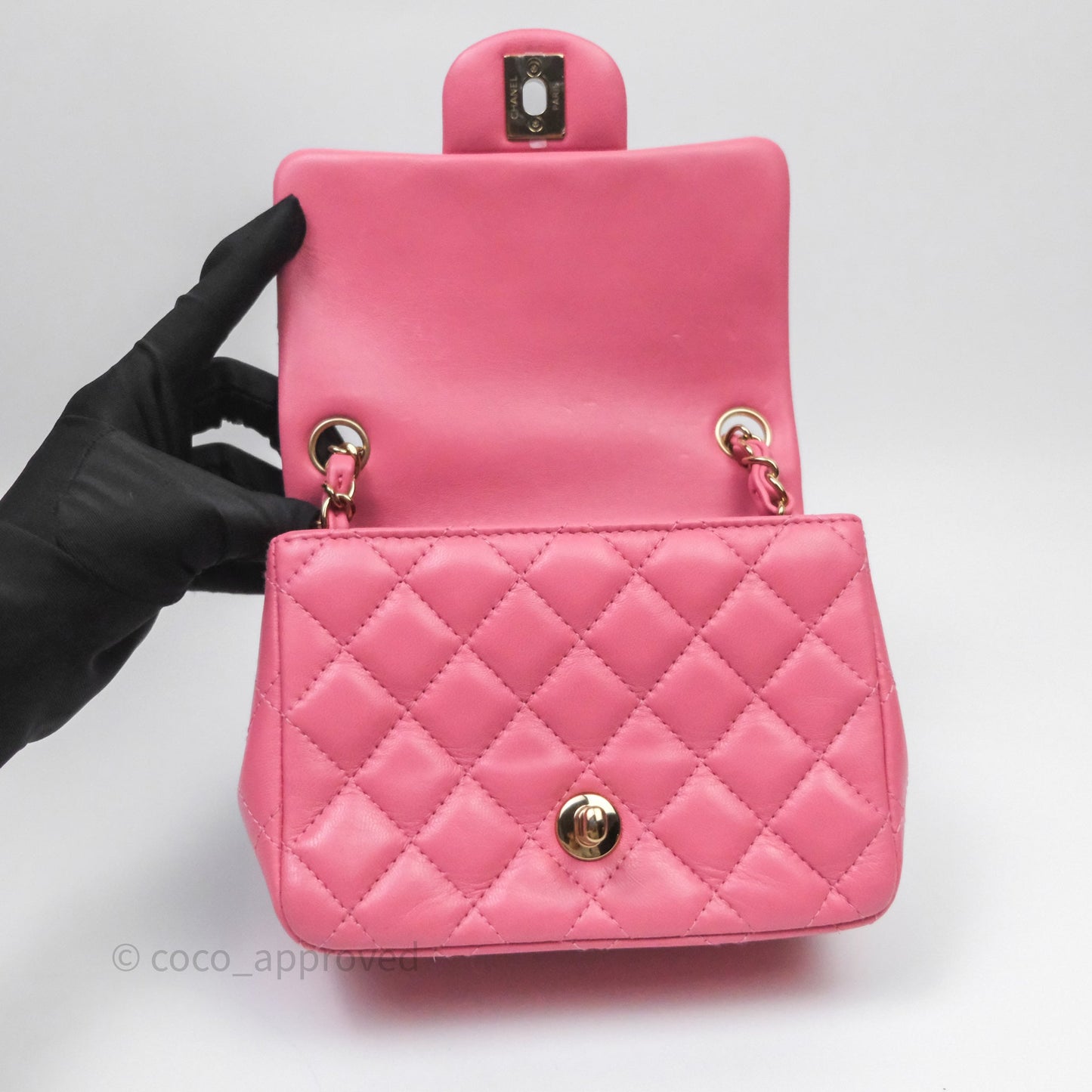 Chanel Quilted Mini Square Pink Lambskin Gold Hardware