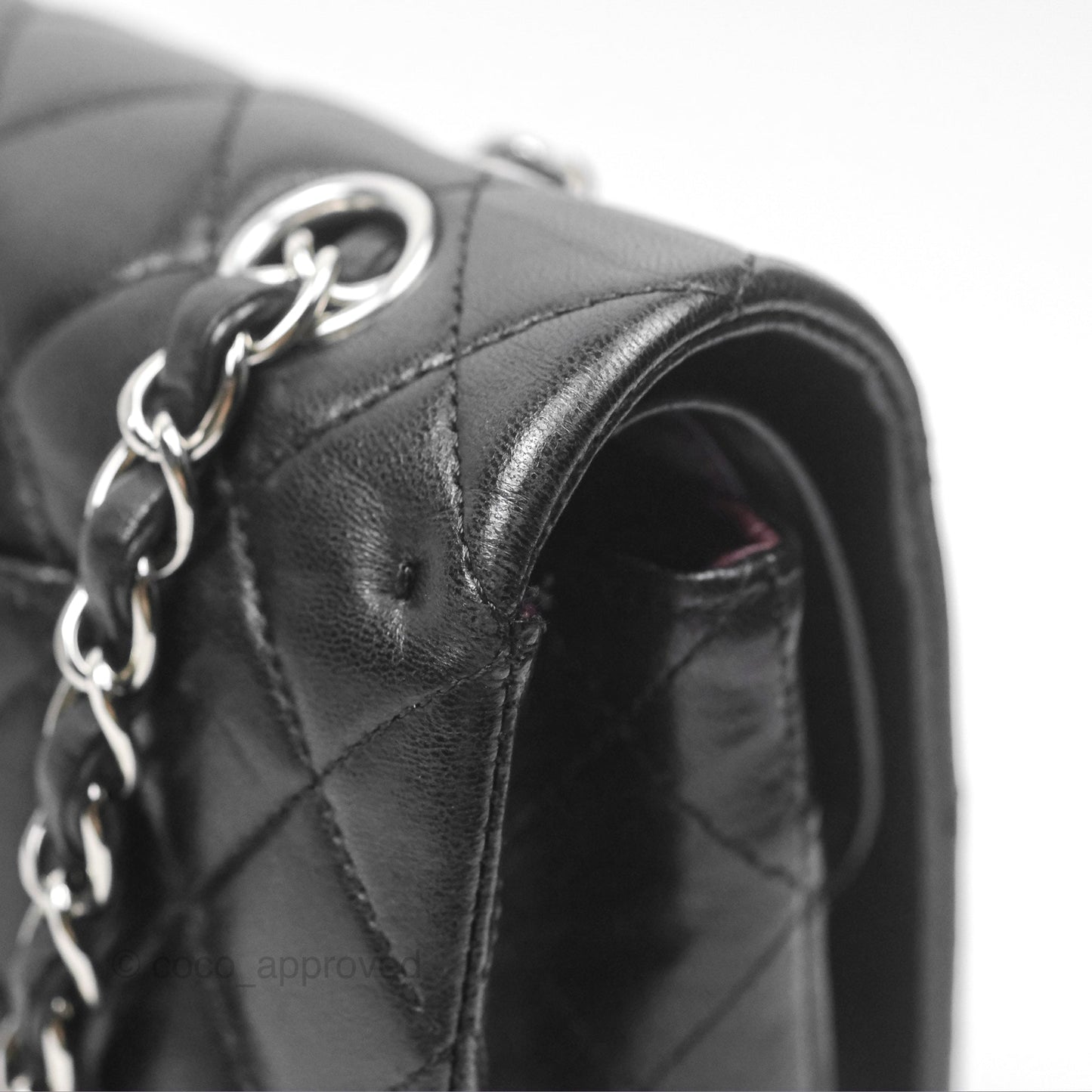 Chanel Classic M/L Medium Flap Quilted Black Lambskin Silver Hardware