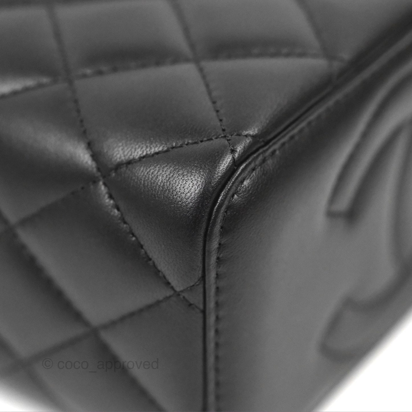 Chanel Quilted Vanity Rectangular with Camellia Adjustable Chain Black Lambskin 23S