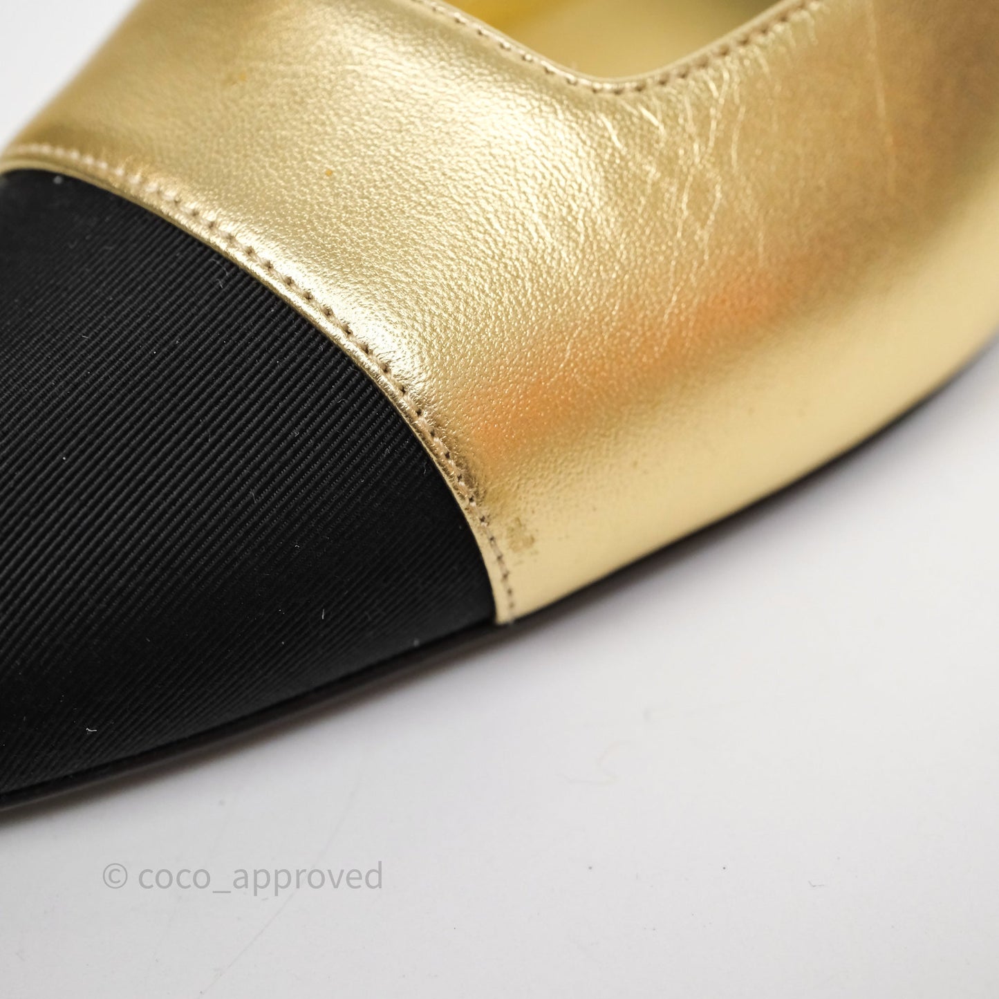 Chanel Bow Two-Tone Slingback Flats Gold/ Black Size 37.5