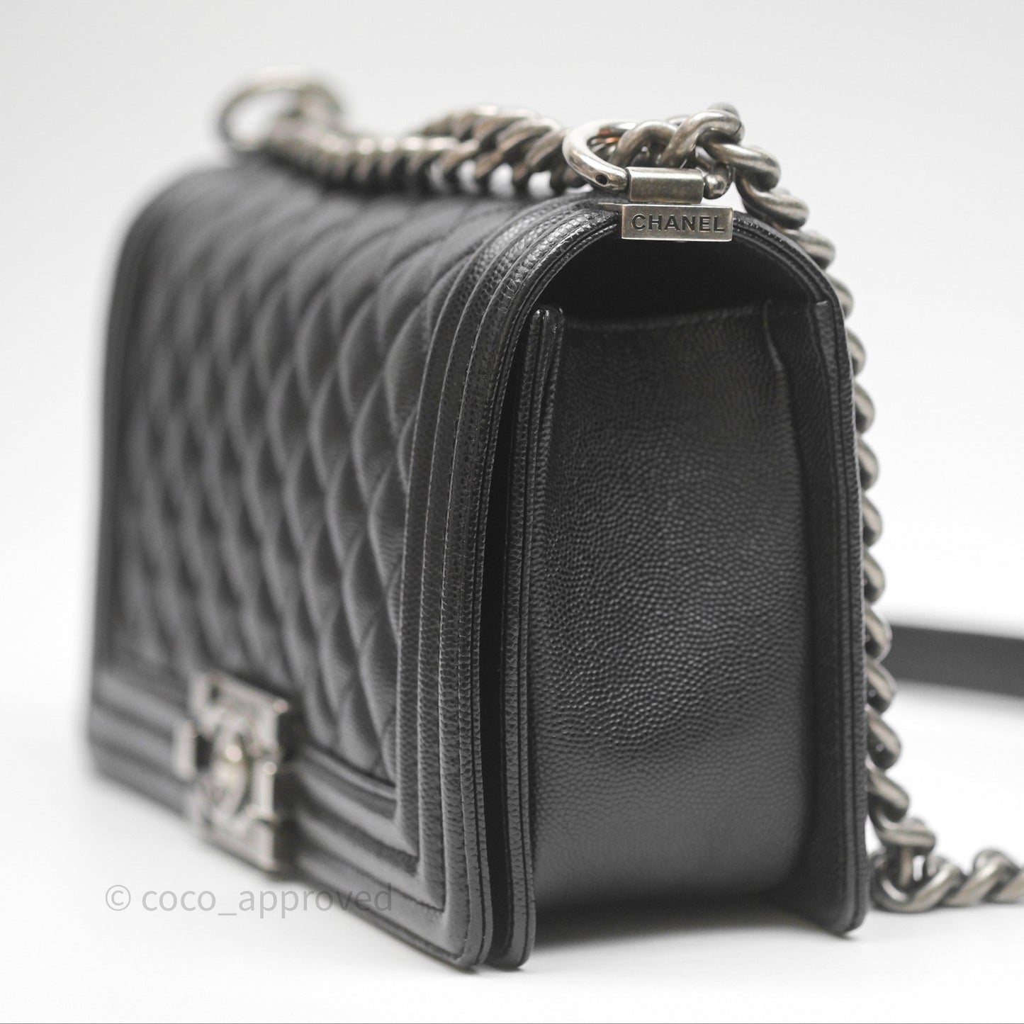 Chanel Quilted Medium Boy Black Caviar Ruthenium Hardware