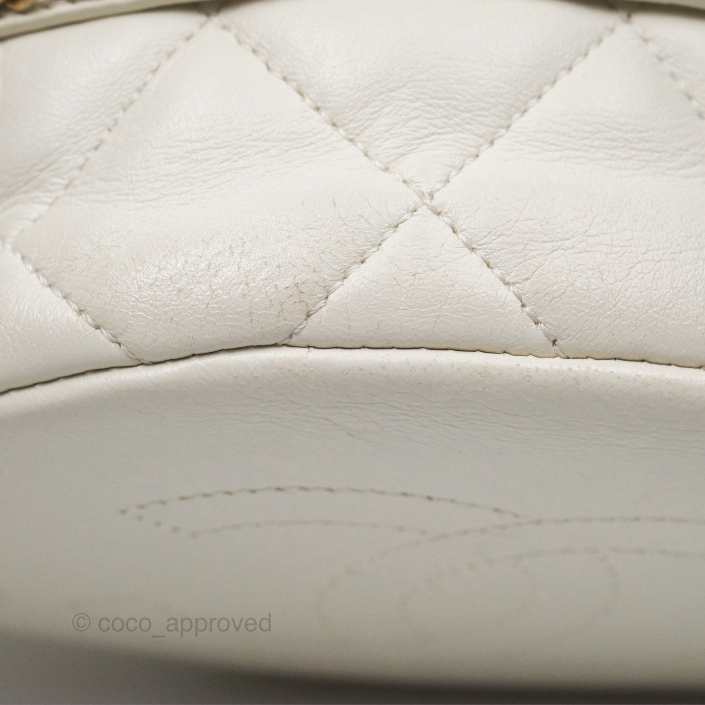 Chanel Quilted Drawstring Bucket Bag Ivory Lambskin Aged Gold Hardware
