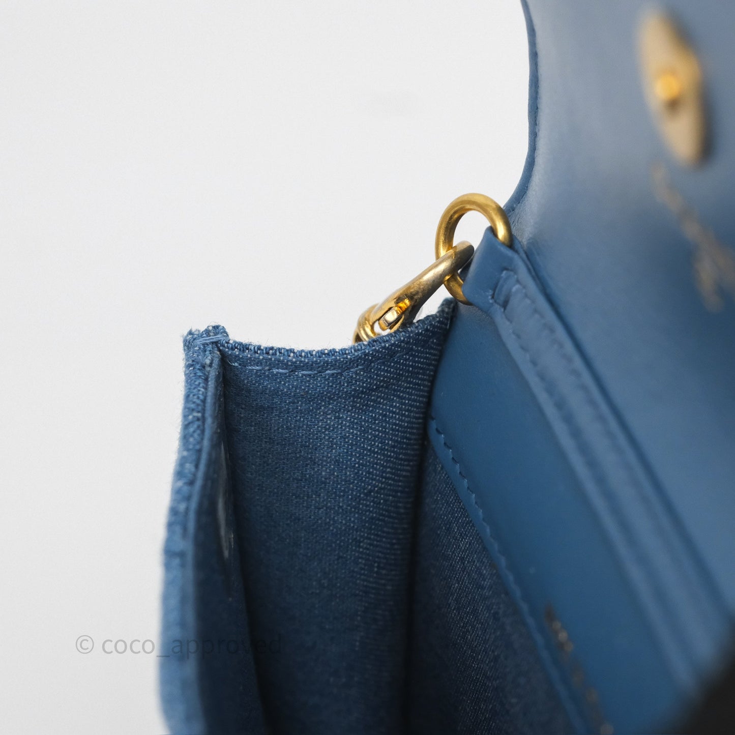 Chanel Mini Pearl Crush Clutch With Chain Belt Bag Denim Aged Gold Hardware