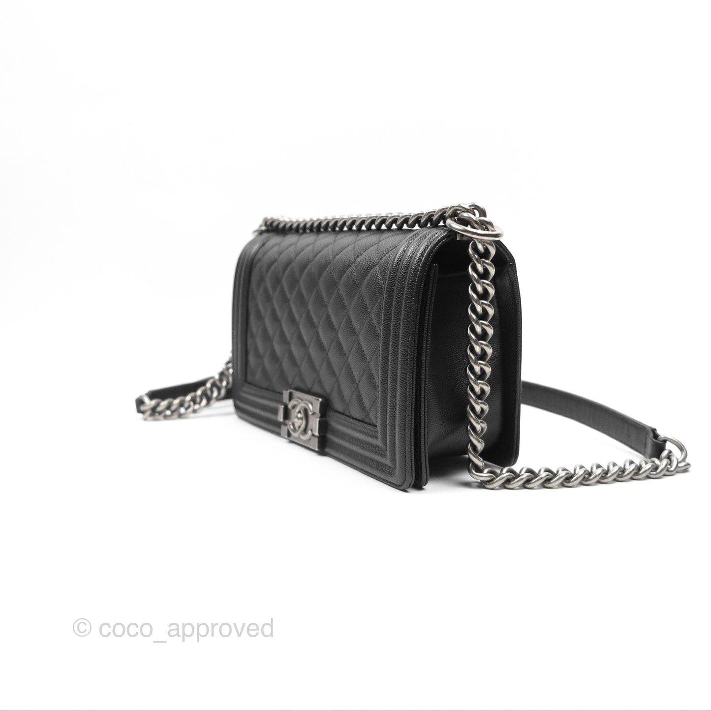 Chanel Quilted Medium Boy Black Caviar Ruthenium Hardware