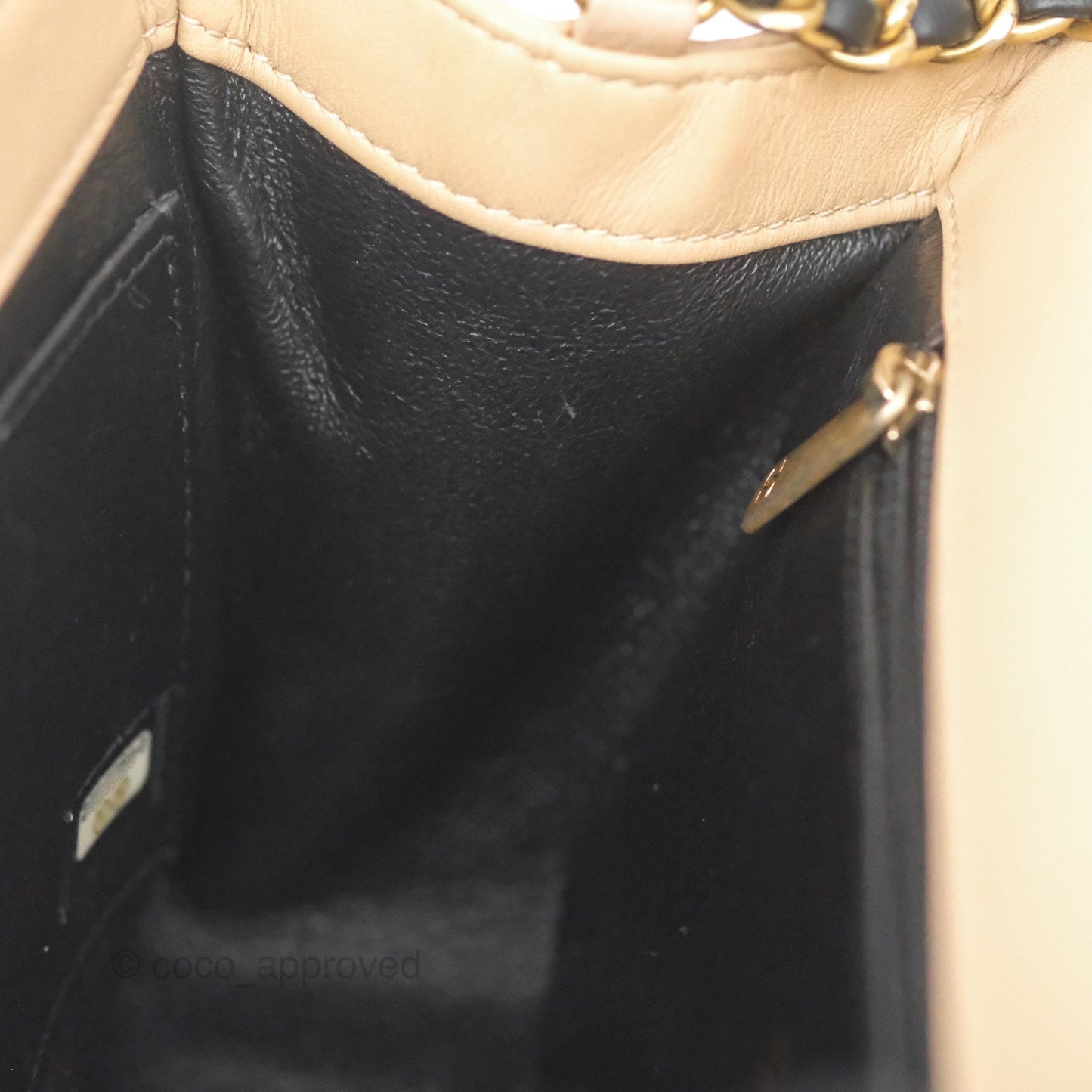Chanel Small CC Filigree Flap Quilted Beige Black Caviar