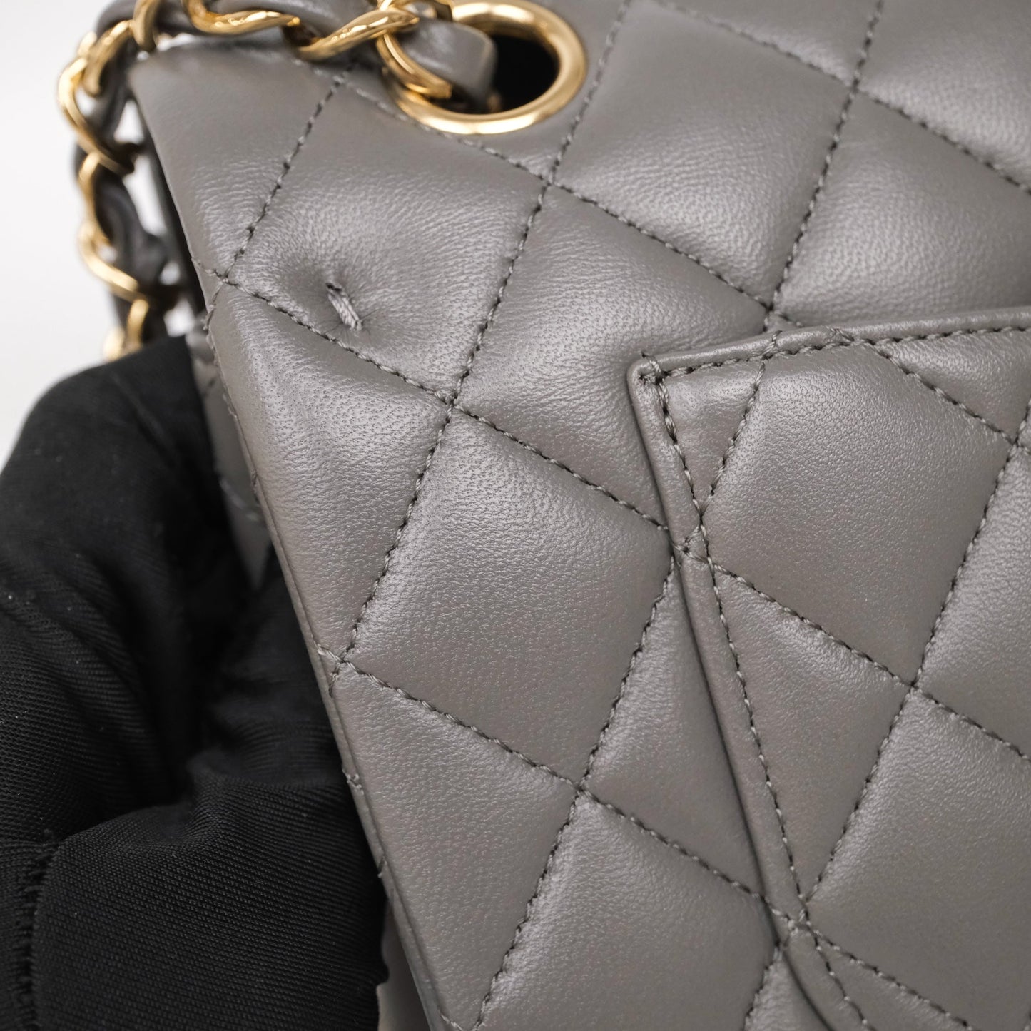 Chanel Small Quilted Classic Flap Grey Lambskin Light Gold Hardware