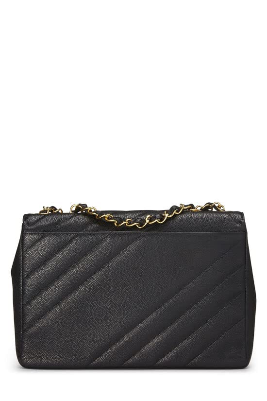 CHANEL,  Black Caviar Diagonal Flap Jumbo, Black