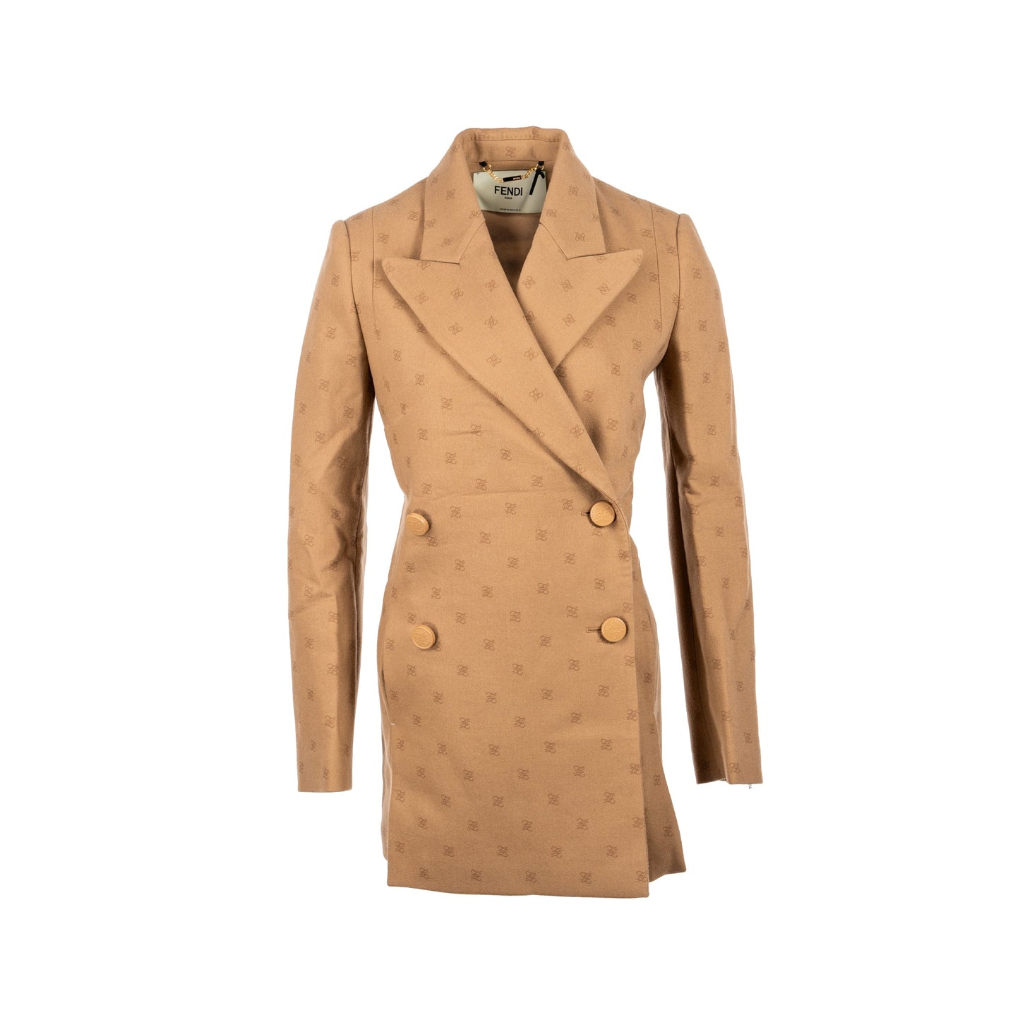 Fendi size 36 FF karligraphy motif double-breasted blazer laine wool brown