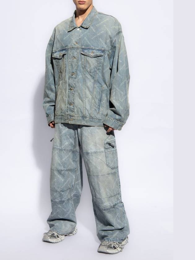 Luxury Balenciaga Logo Print Denim Jacket Blue