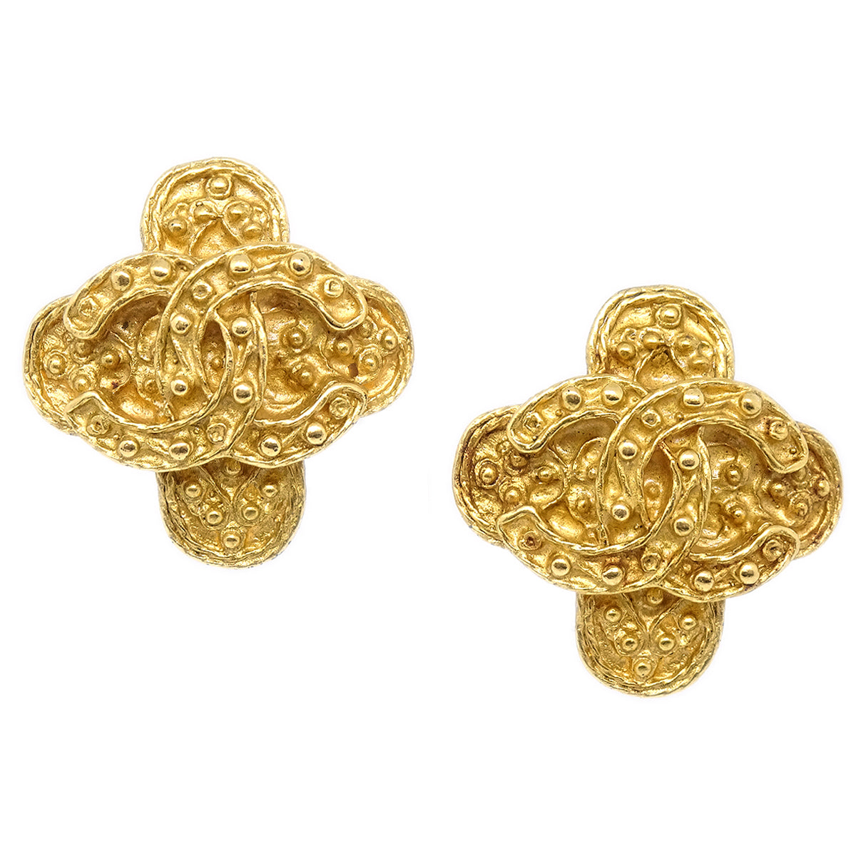 Luxury Chanel Cross Earrings Clip-On Gold 94A