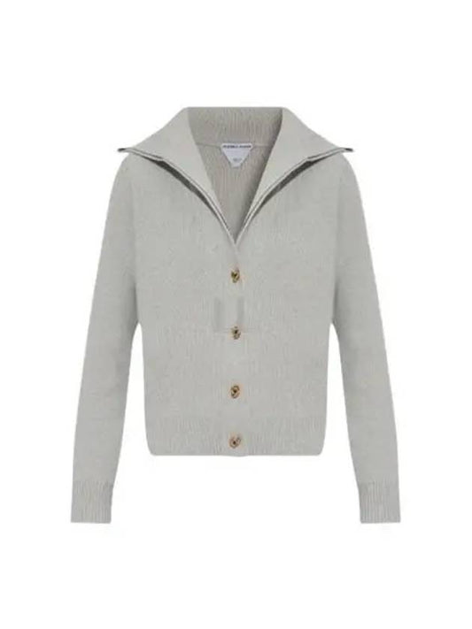 Luxury Bottega Veneta Compact Knot Button Wool Cardigan Moon