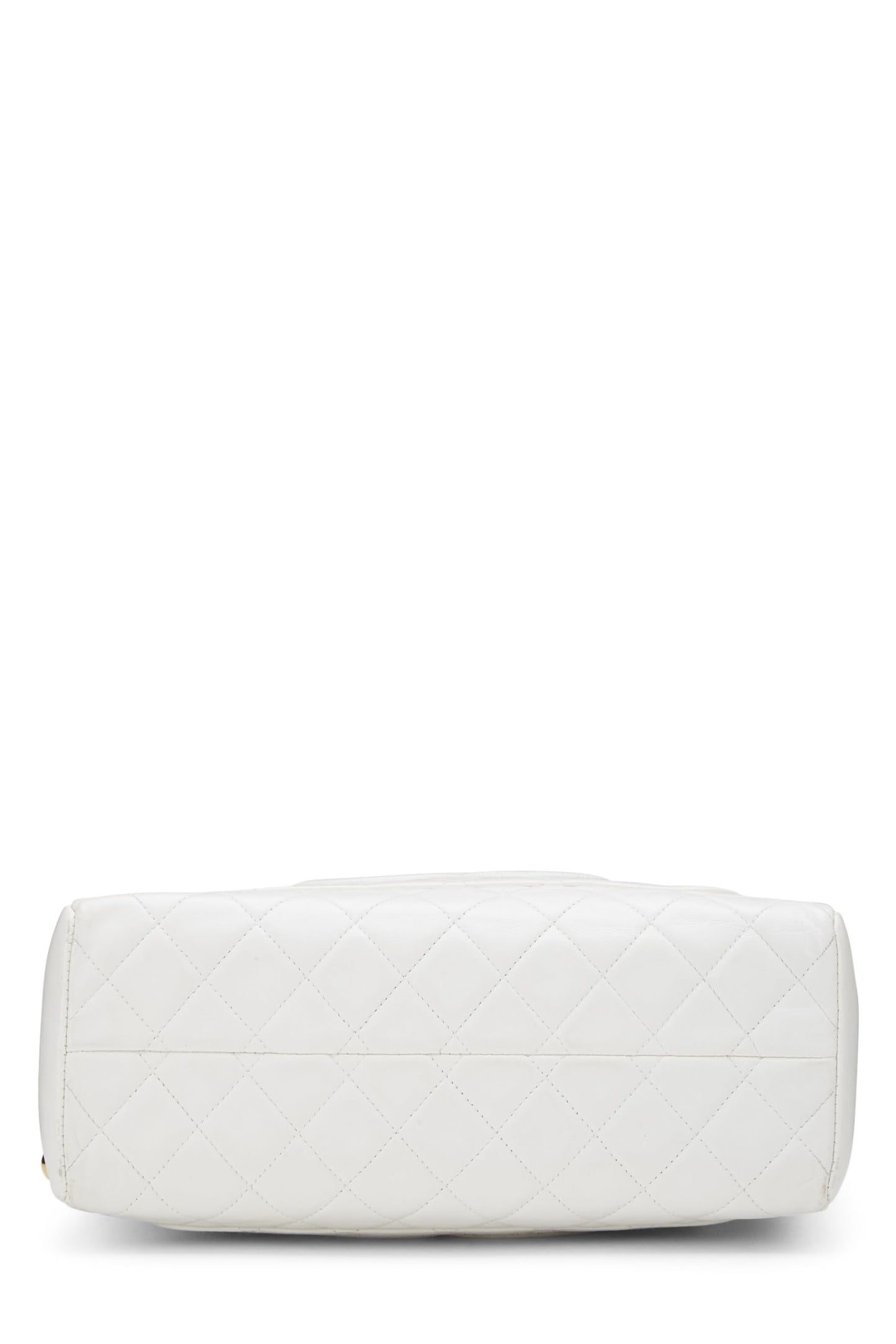 Chanel,  White Quilted Lambskin Top Handle Tote Mini, White