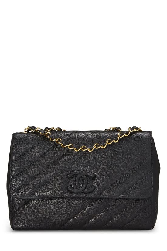 CHANEL,  Black Caviar Diagonal Flap Jumbo, Black